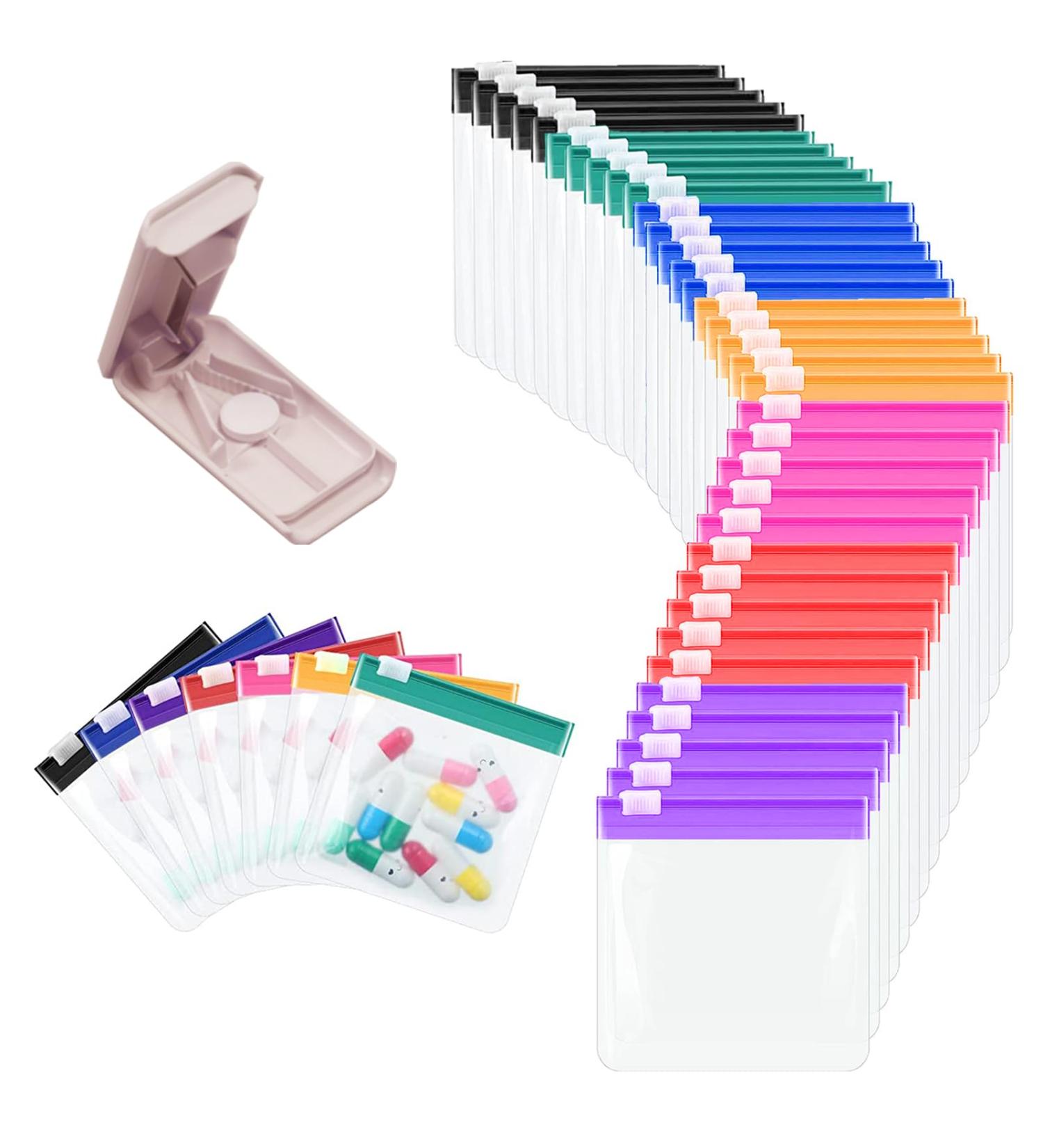 35Pcs Reusable Pill Pouches with Slide Lock Zipper Clear Plastic Pill Organizer Bags for Travel with Pill Cutter