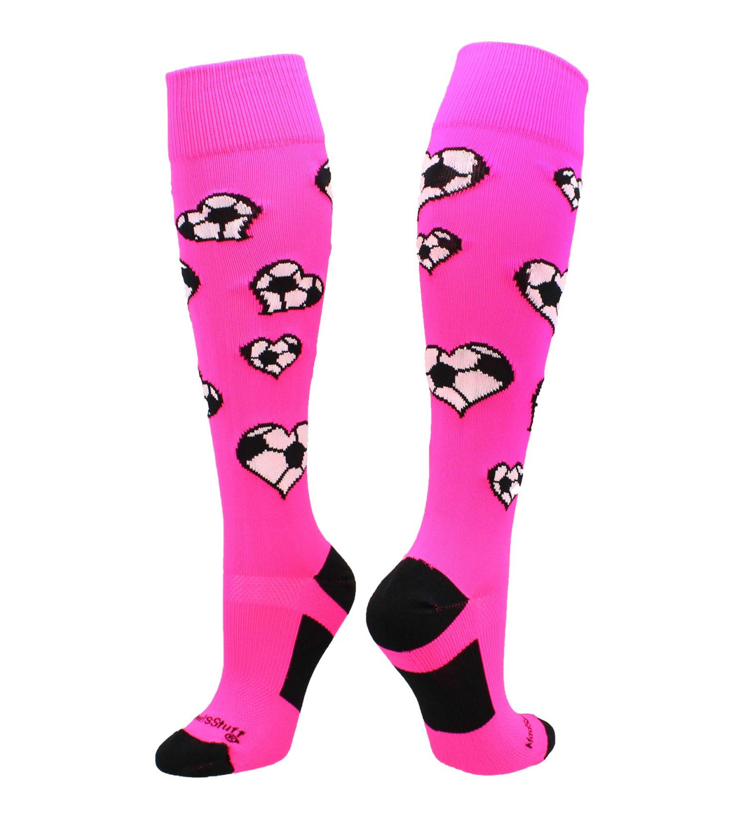 MadSportsStuff Love Soccer Hearts Over the Calf Socks - Neon Pink/Black (Small) - Buy Online on GoSupps.com