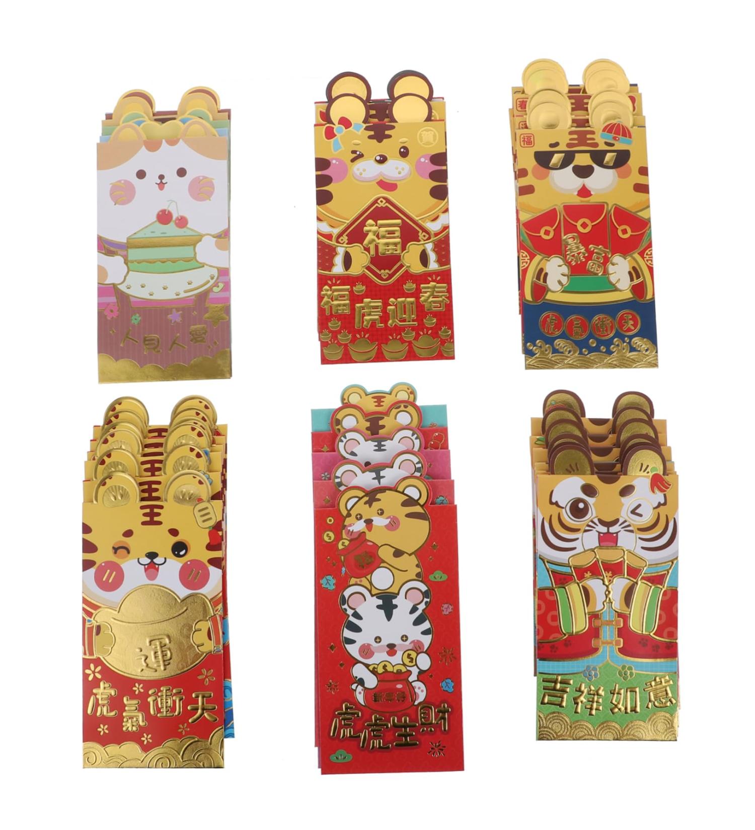 TEHAUX 36pcs 2022 Year of The Tiger Red Packet Lucky Money Red Envelope Spring Festival Money Envelopes Traditional Hong Bao Portable Red Paper 3D Chinese Zodiac Red Envelope Bag - Buy Online on GoSupps.com