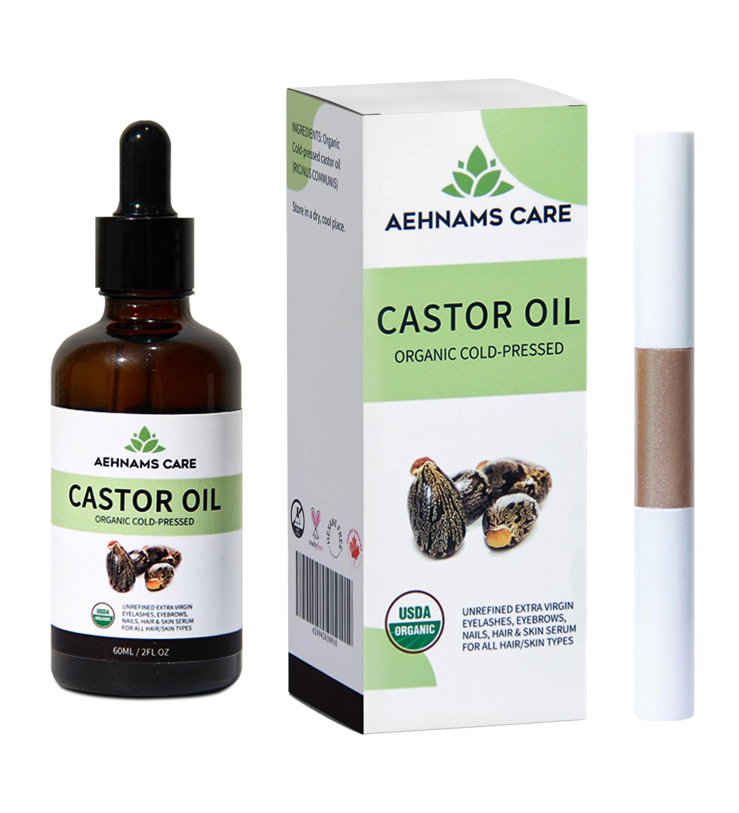 100% Pure USDA Organic Castor Oil - Cold-Pressed Unrefined Hexane-Free - 60ml (2oz) for Skin Eyelashes Hair Growth & Nail Care - Includes Mascara & Eyeliner Tube (Pack of 2 - Buy Online on GoSupps.com