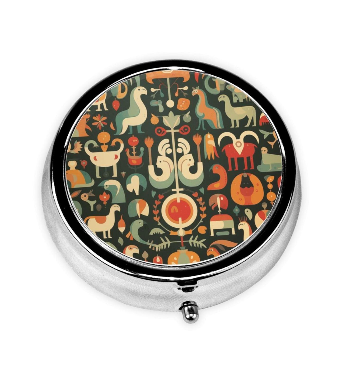 Shop Cute Cartoon Animals Portable Metal Pill Box - Round Mini 3-Compartment with Fastening Design for Travel - Perfect for Small Pills - Buy Online on GoSupps.com
