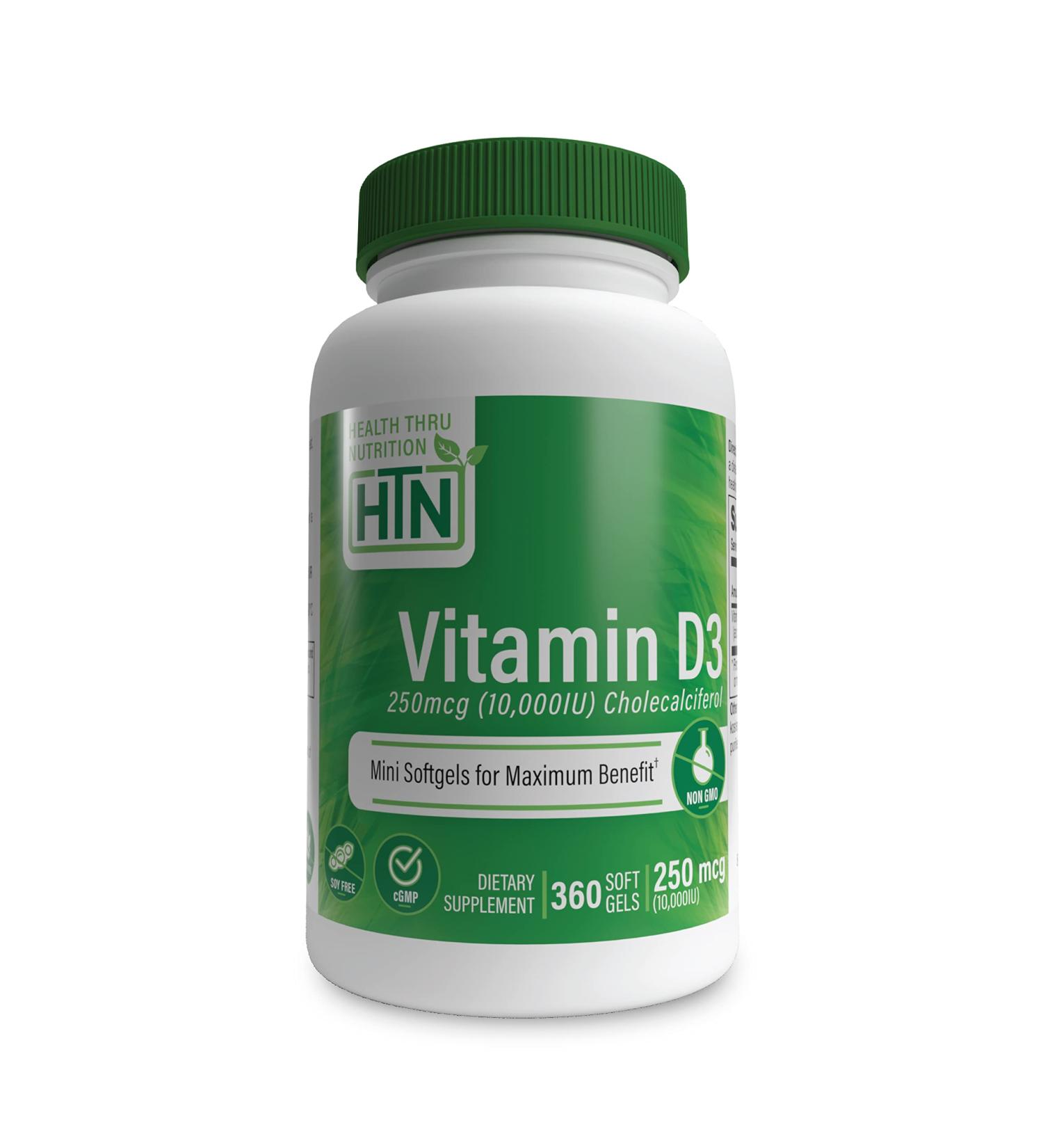 Vitamin D3 10,000IU Mini Softgels | Non-GMO | 3rd Party Tested | Immune Health Support | 360 Count - Buy Online on GoSupps.com