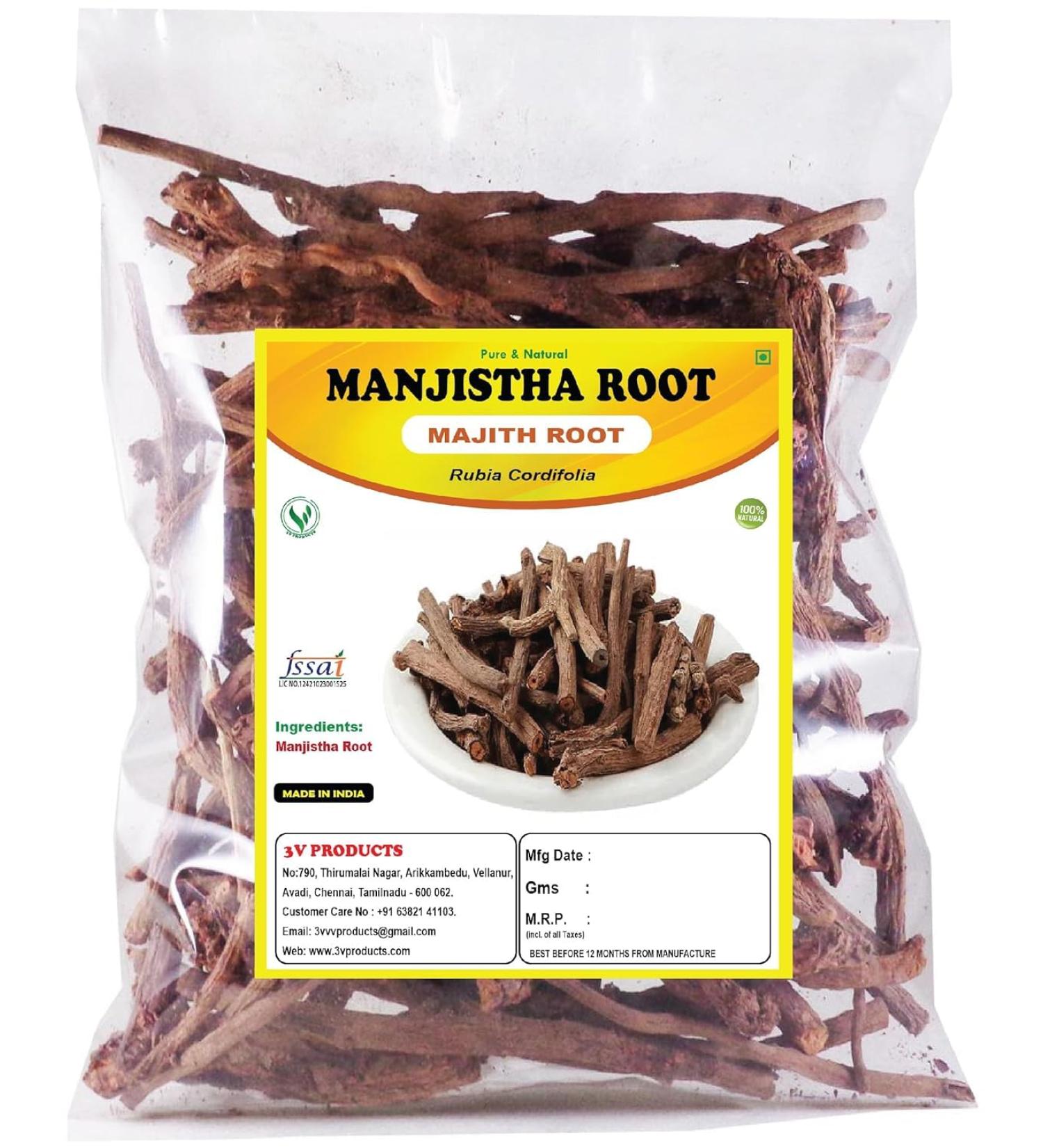 Wemsu Pure Dried Manjistha Root 50g Rubia cordifolia | Indian Madder | Majith | Ayurvedic Herb for Skin Health Detox & Blood Purification