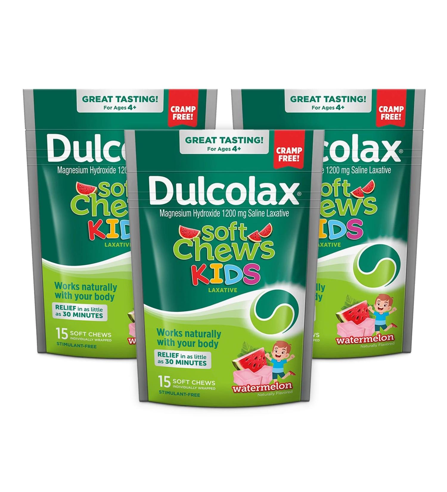 Dulcolax Kids Soft Chews Saline Laxative Watermelon Gentle Constipation Relief Magnesium Hydroxide 1200mg 15 Count (Pack of 3) - Buy Online on GoSupps.com