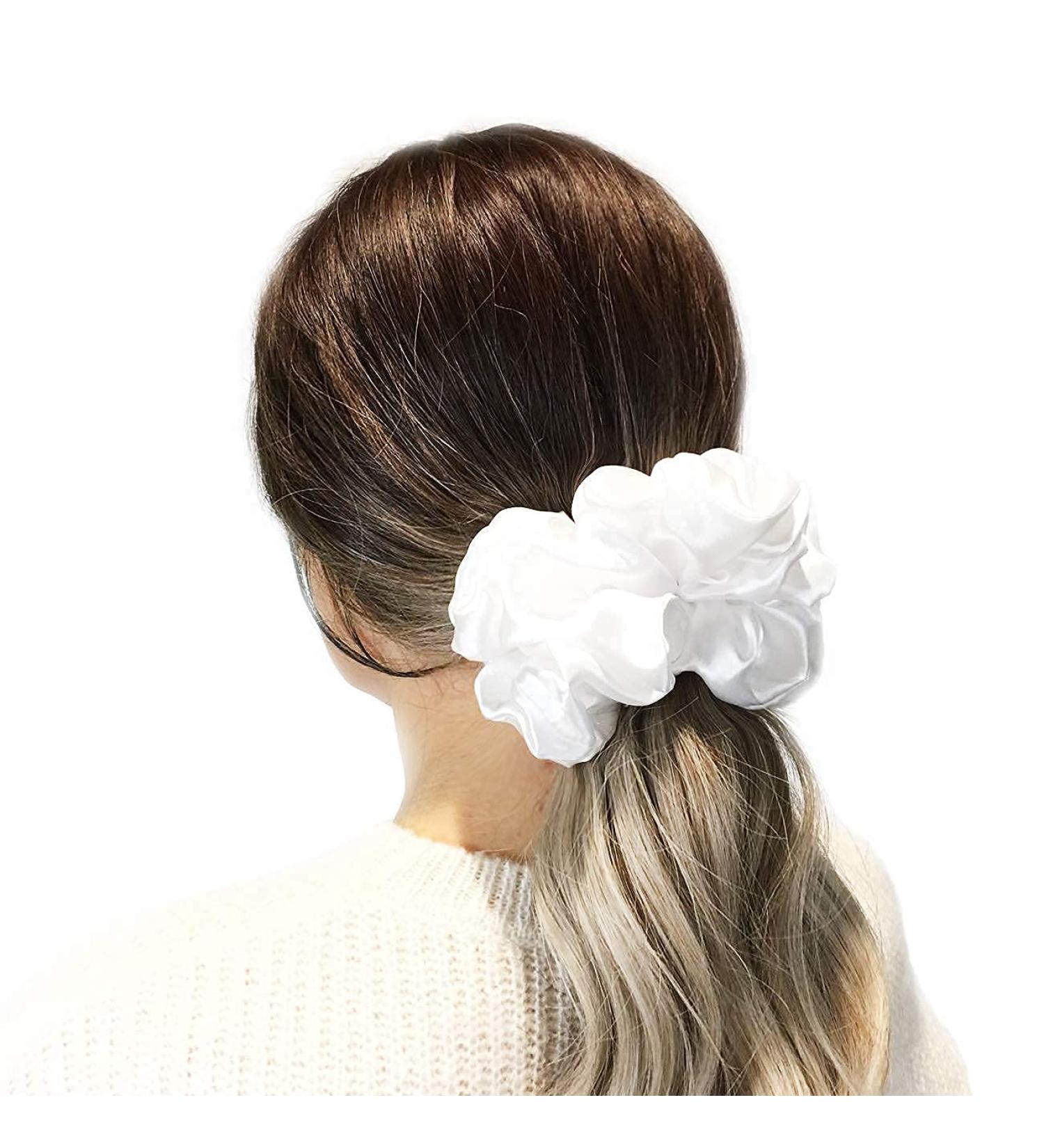 Gentle XXL White Silk Scrunchie for Women & Girls - Oversize Jumbo Hair Elastic Band - Soft Premium Material - No Crease Ponytail Holder & Hair Tie - Buy Online on GoSupps.com