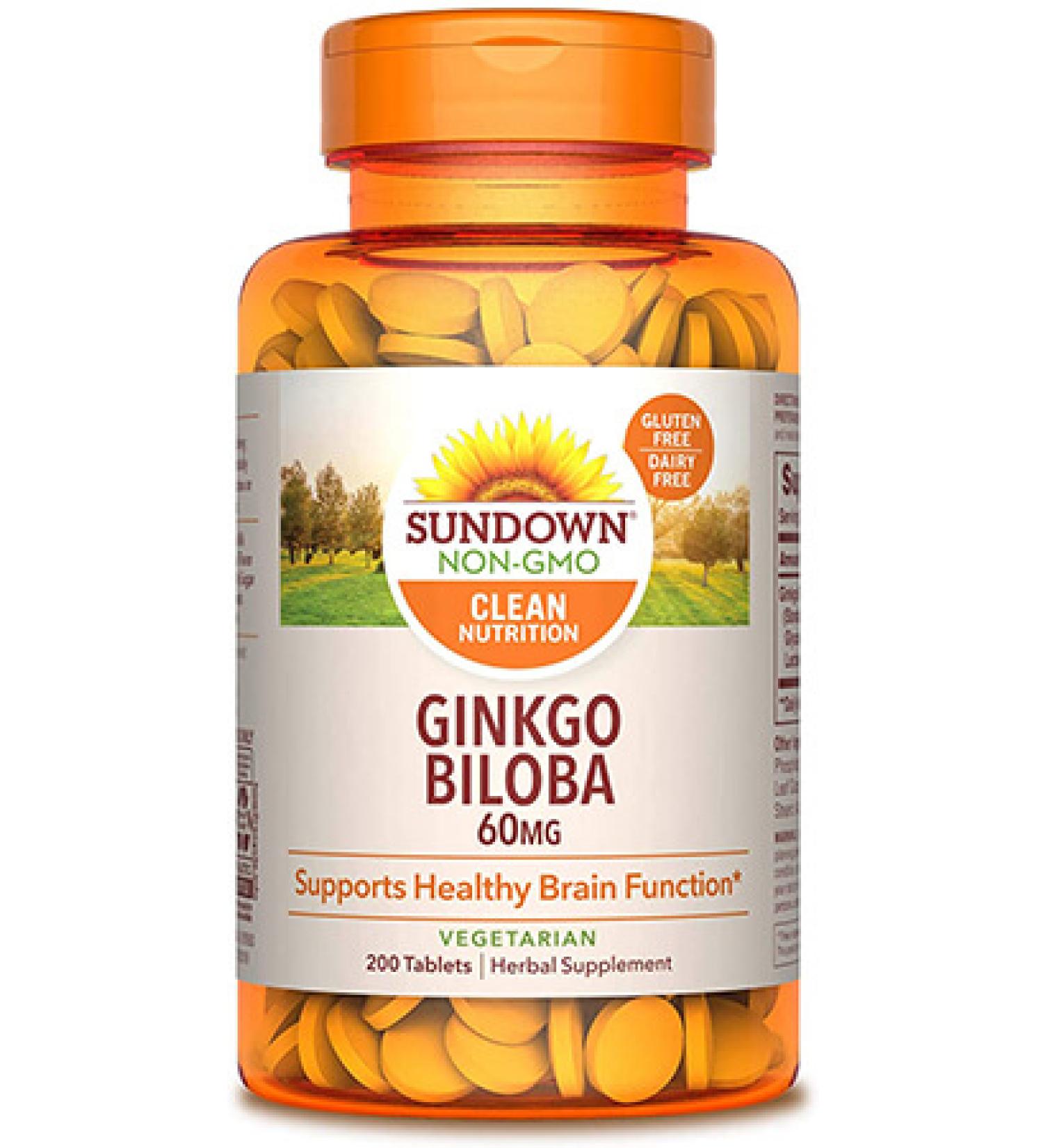 Sundown Naturals Ginkgo Biloba 60 mg - 200 Tablets | Standardized Herbal Supplement - Buy Online on GoSupps.com