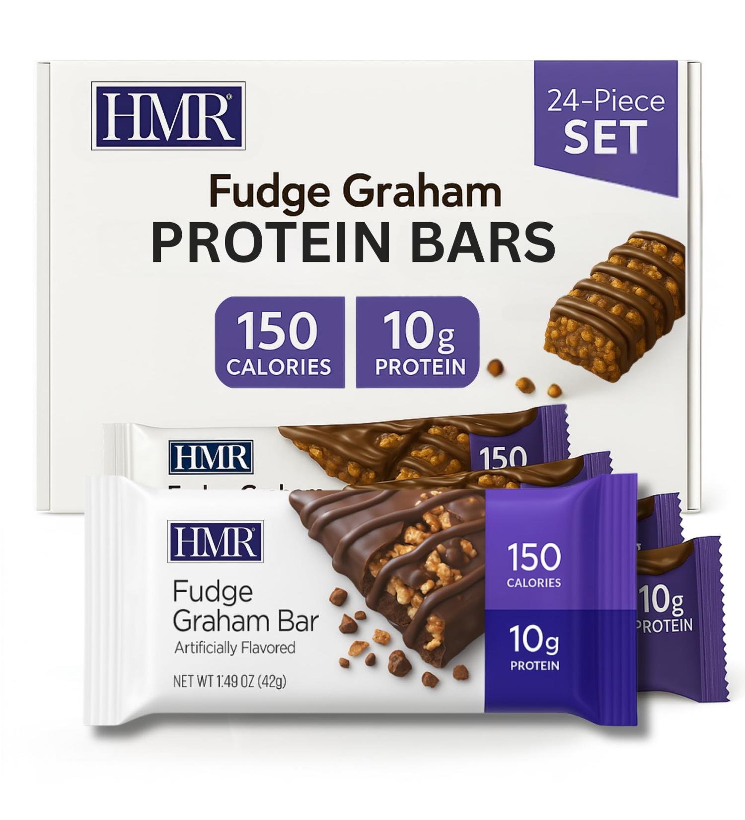 HMR Fudge Graham Protein Bar | Nutritious Snack to Support Weight Maintenance | Low Calorie Dessert | 10g of Protein | 24 Count - Buy Online on GoSupps.com