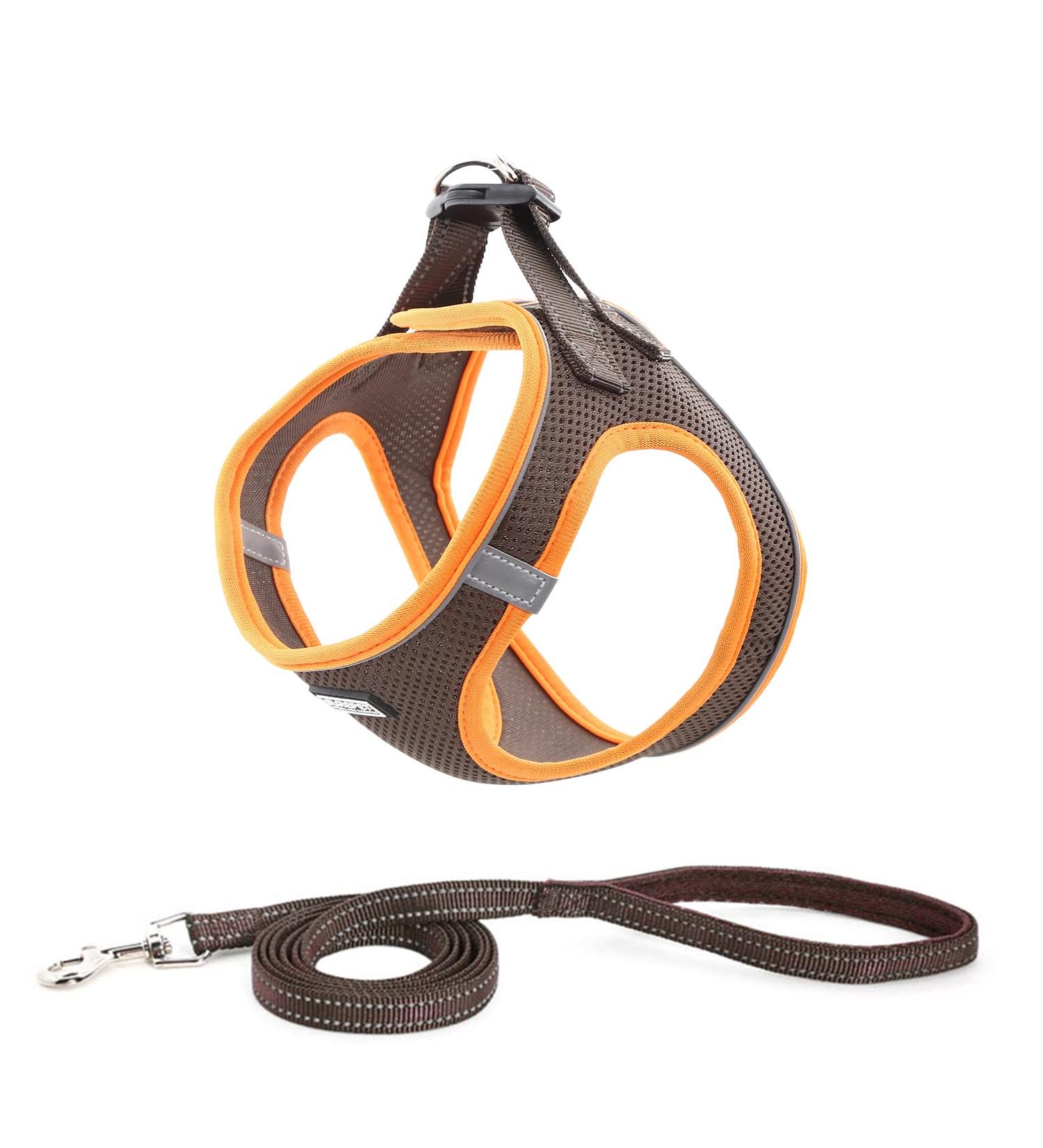 Suredoo Reflective Dog Harness with Leash for Small Dogs & Cats - Anti-Train Design (Brown Orange XS) - Buy Online on GoSupps.com