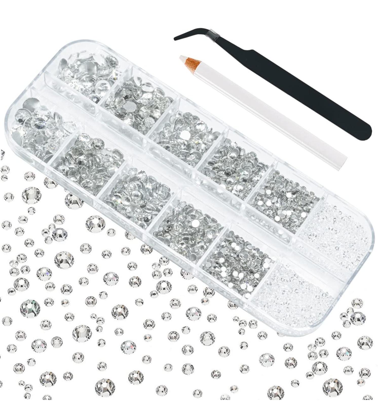 Crystal Clear Rhinestones Set - 4010 Pcs in 6 Sizes for Nails, Makeup & Crafts | White K9 Glass Gems for Nail Art & Face Decoration - Non-Hotfix, Round Flatback Stones - Buy Online on GoSupps.com