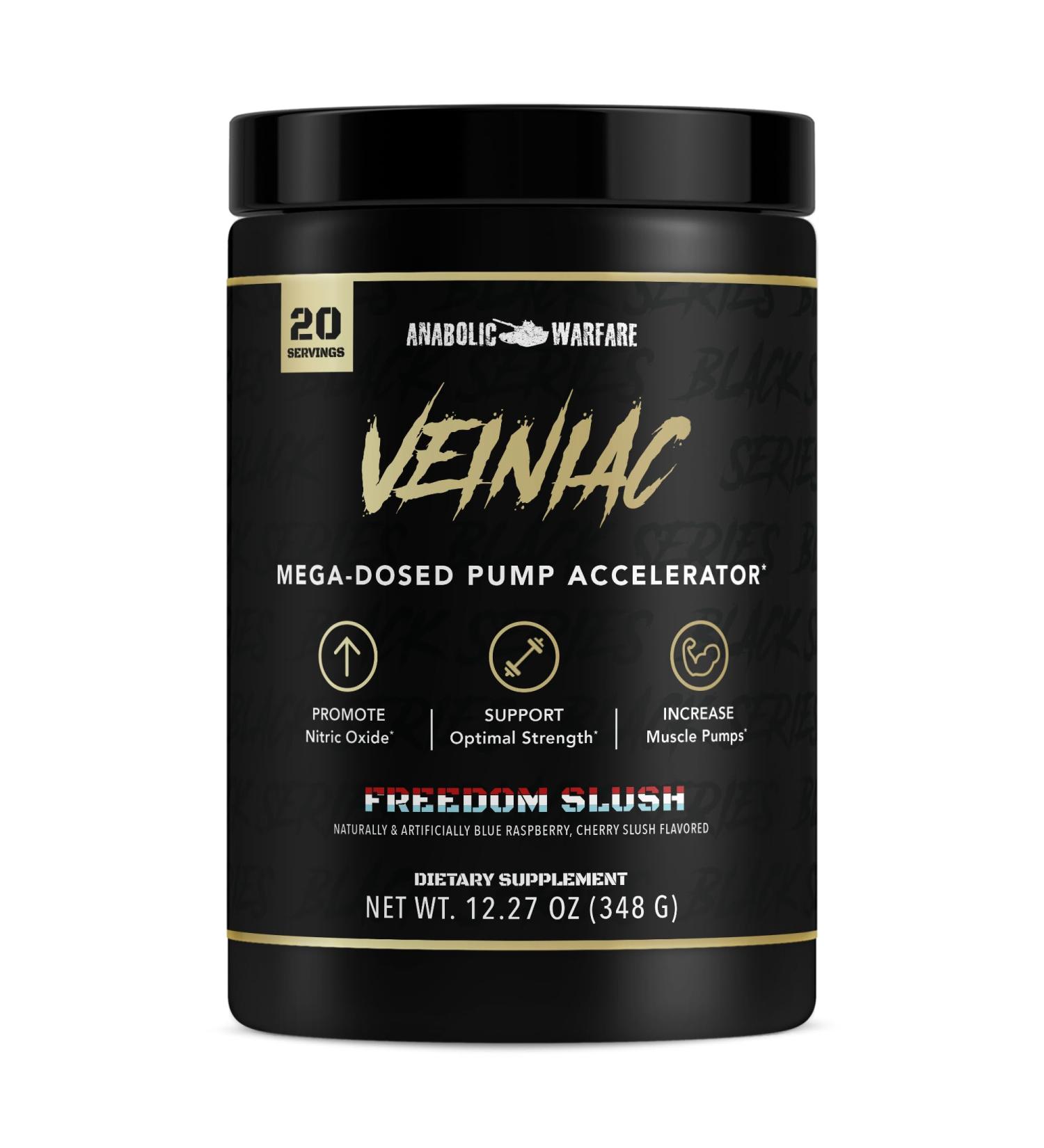Anabolic Warfare Veiniac Muscle Pump Activator Supplement Stimulant Free Pre-Workout with L-Citrulline Betaine Anhydrous & Added AGMass Increases Nitric Oxide* Freedom Slush 20 Servings - Buy Online on GoSupps.com