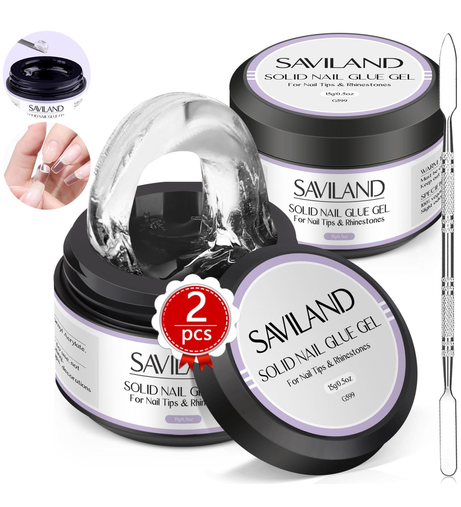 Saviland Solid Nail Glue Gel 2PCS - Extra Strong False Nail Glue for Long Lasting Press on Nails | 15g Acrylic & Rhinestone Adhesive - Home Salon DIY | U V/LED Lamp Cured - Buy Online on GoSupps.com