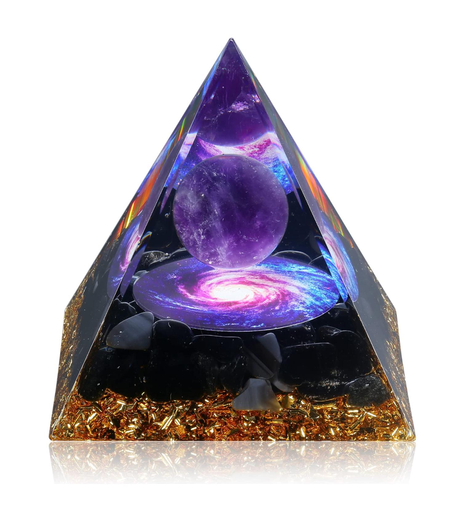 Hopeseed Orgone Pyramid - Amethyst & Obsidian Healing Crystal for Positive Energy, Stress Reduction, Chakra Reiki, and Meditation - Attracts Luck and Success - Buy Online on GoSupps.com