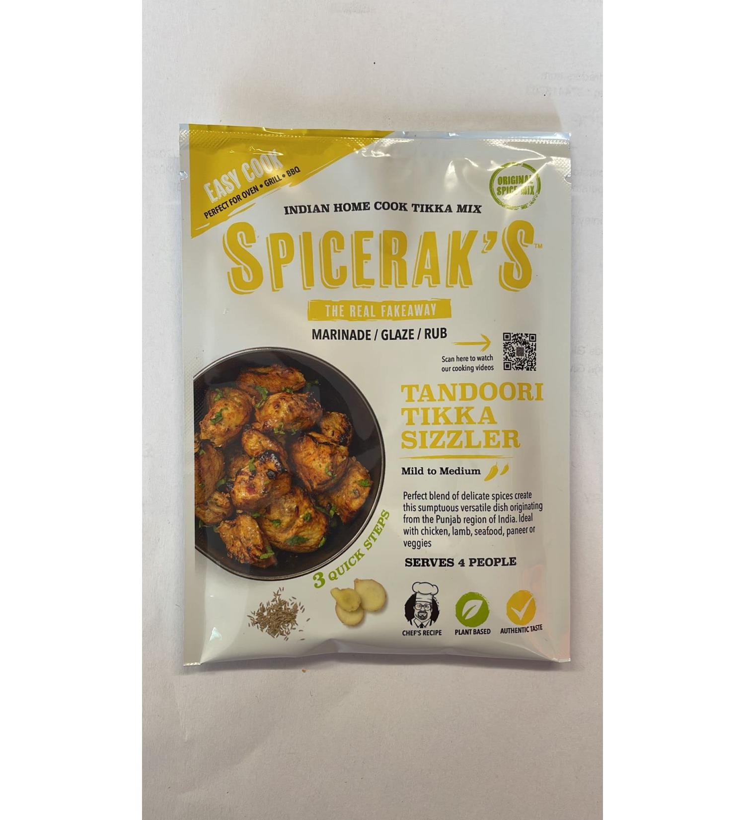 TANDOORI TIKKA SIZZLER - SPICERAK'S 60g(20gxpack of 3) - THE REAL FAKEAWAY! UK's Best Indian Home Cook Sachet - Plant Based