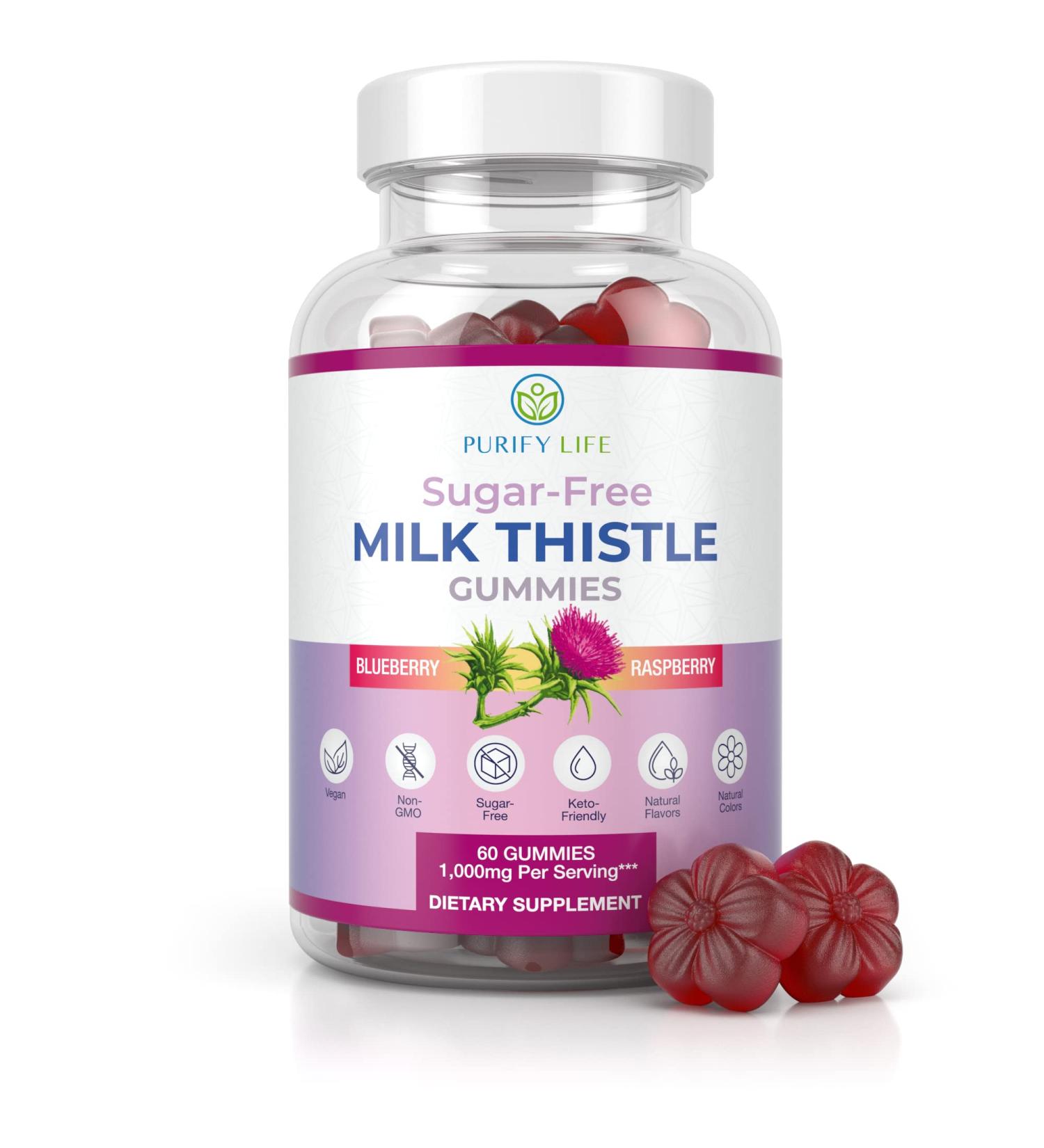 Premium Sugar-Free Milk Thistle Gummies | Liver Cleanse & Detox | 1000mg/serv | 3rd Party Tested USA Extract | Vegan & Antioxidant Support - Buy Online on GoSupps.com
