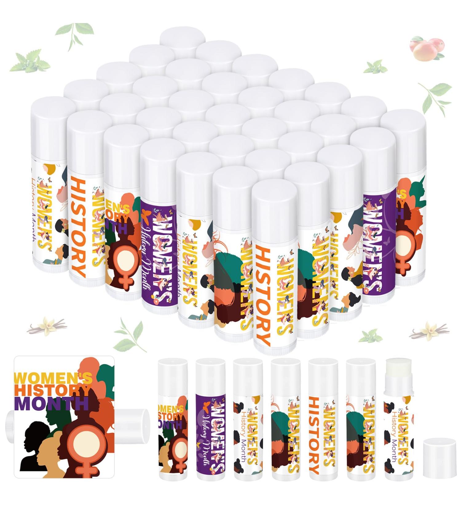 Sacubee 50 Pcs Women's History Month Lip Balm Bulk Vanilla Sunscreen Lip Balm Gift for Women's History Month Theme Favor Public Event Supplies 5 Scents - Buy Online on GoSupps.com