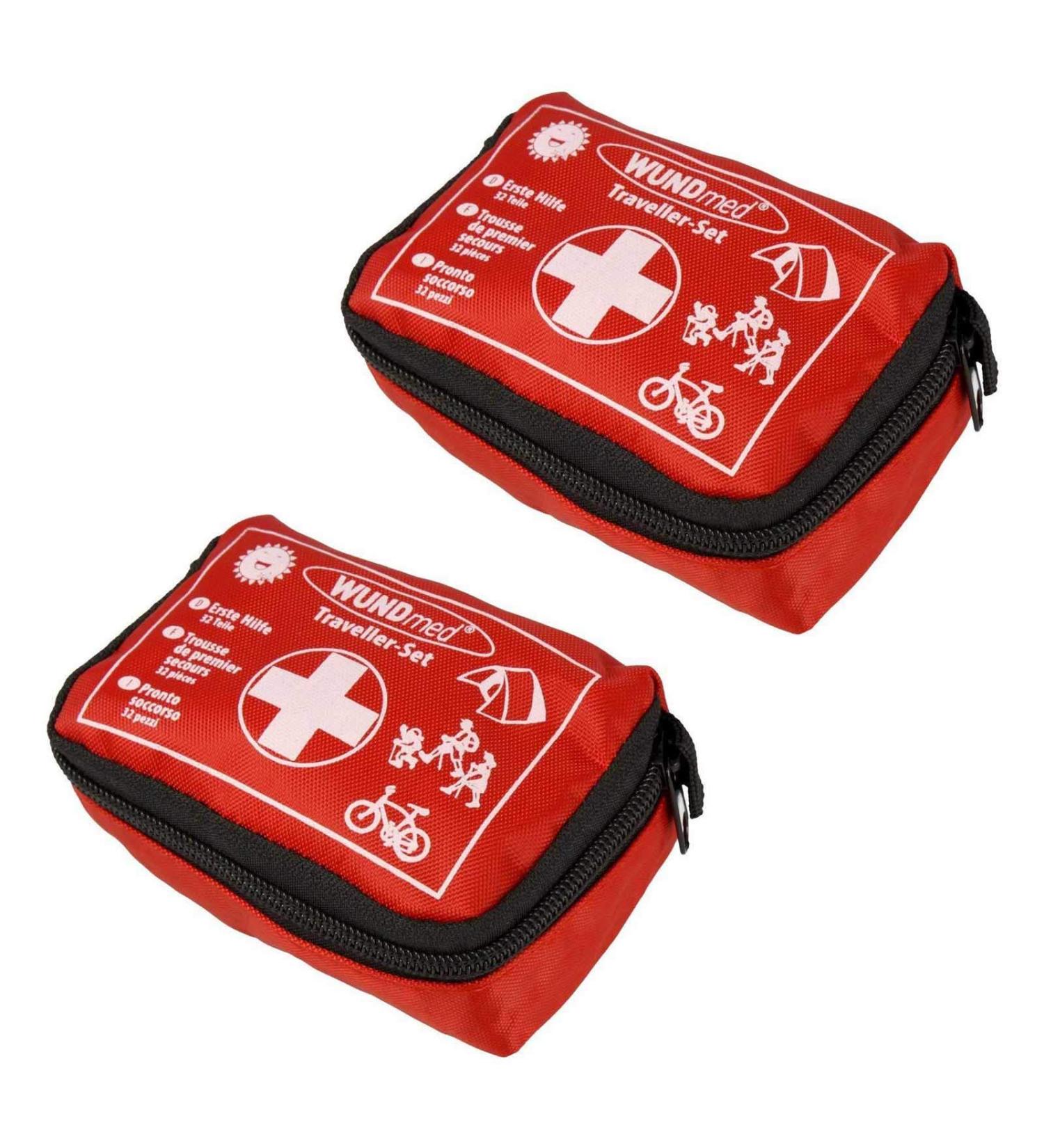 Wundmed 2x 32-piece first aid kit | 2x traveler set | outdoor emergency kit | first aid kit red 32 pieces (pack of 2)
