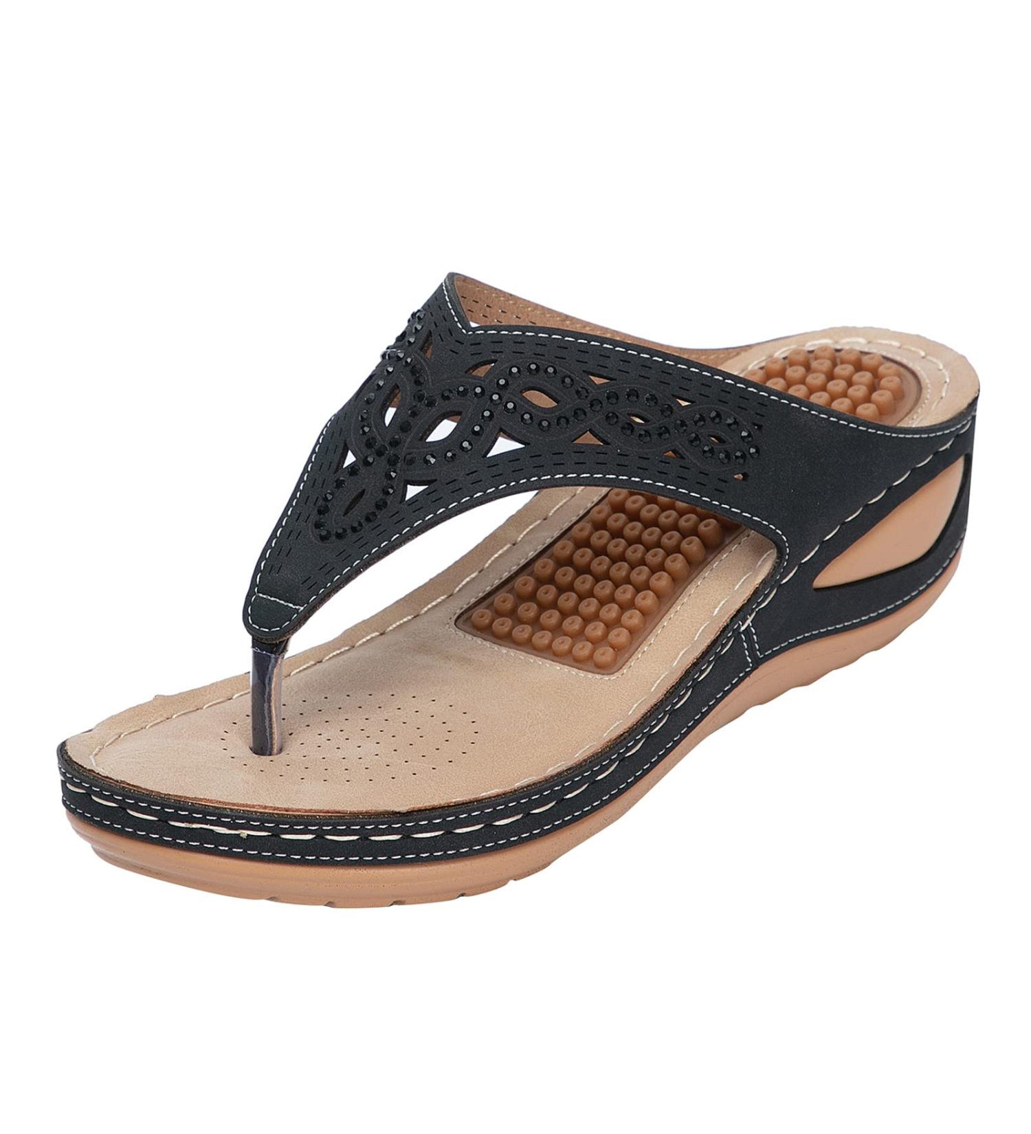 XTZYGLFD Women's Flip-Flops - Comfort Foot Vault Support Summer Wedge Sandals Rhinestone Platform Shoes Black 6 UK - Ideal for Walking - Buy Online on GoSupps.com