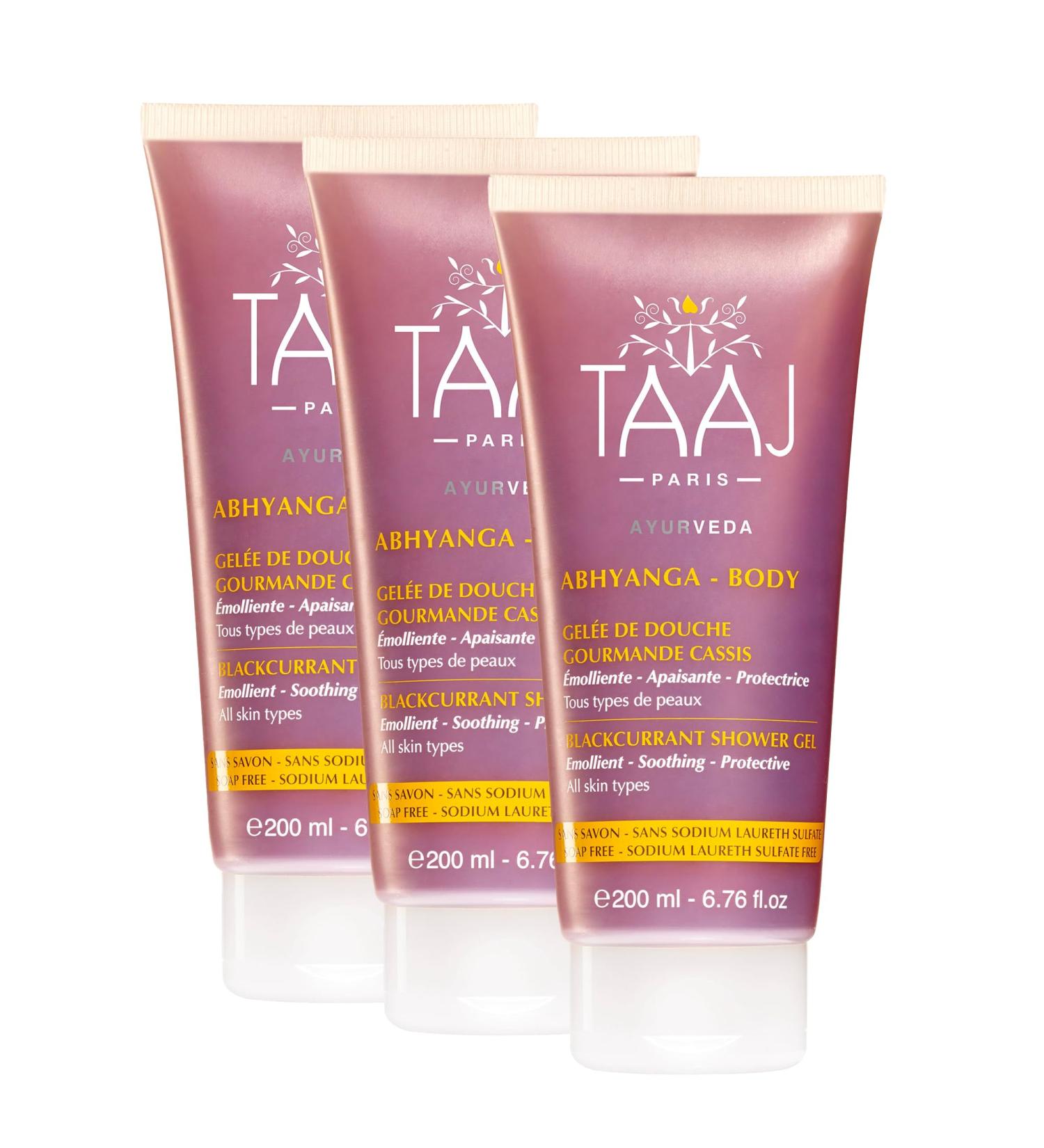 TAAJ | Abhyanga Blackcurrant Shower Jelly | Anti-Oxidant Virtues | Gently Cleanses the Skin | The skin is Delicately Perfumed | Made in France | Vegan | CrueltyFree | Set of 3x200ML - Buy Online on GoSupps.com