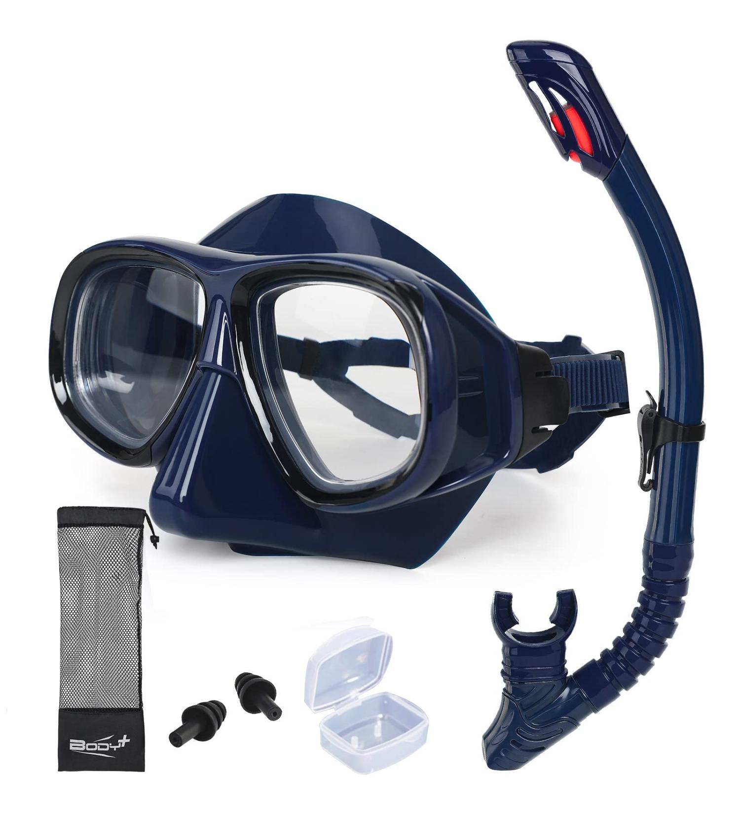 Nearsighted Snorkeling Set - Full Dry Top Silicone Snorkel & Anti-Fog Diving Mask - Royal Blue - 3.0 - Buy Online on GoSupps.com