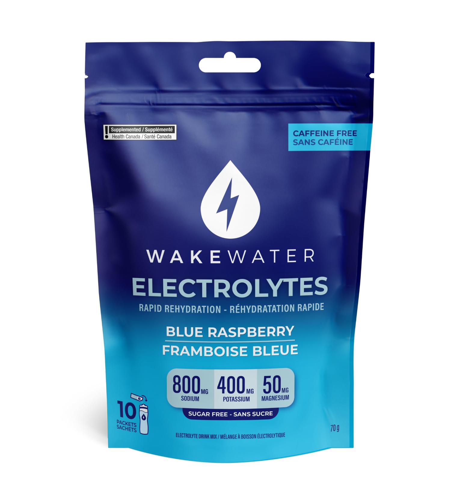 WakeWater Electrolytes Powder | Blue Raspberry 10 x 7g Electrolyte Powder Packets | Rapid Rehydration | Sugar Free | No Artificial Sweetener | 0 Calories | Keto & Paleo Friendly - Buy Online on GoSupps.com