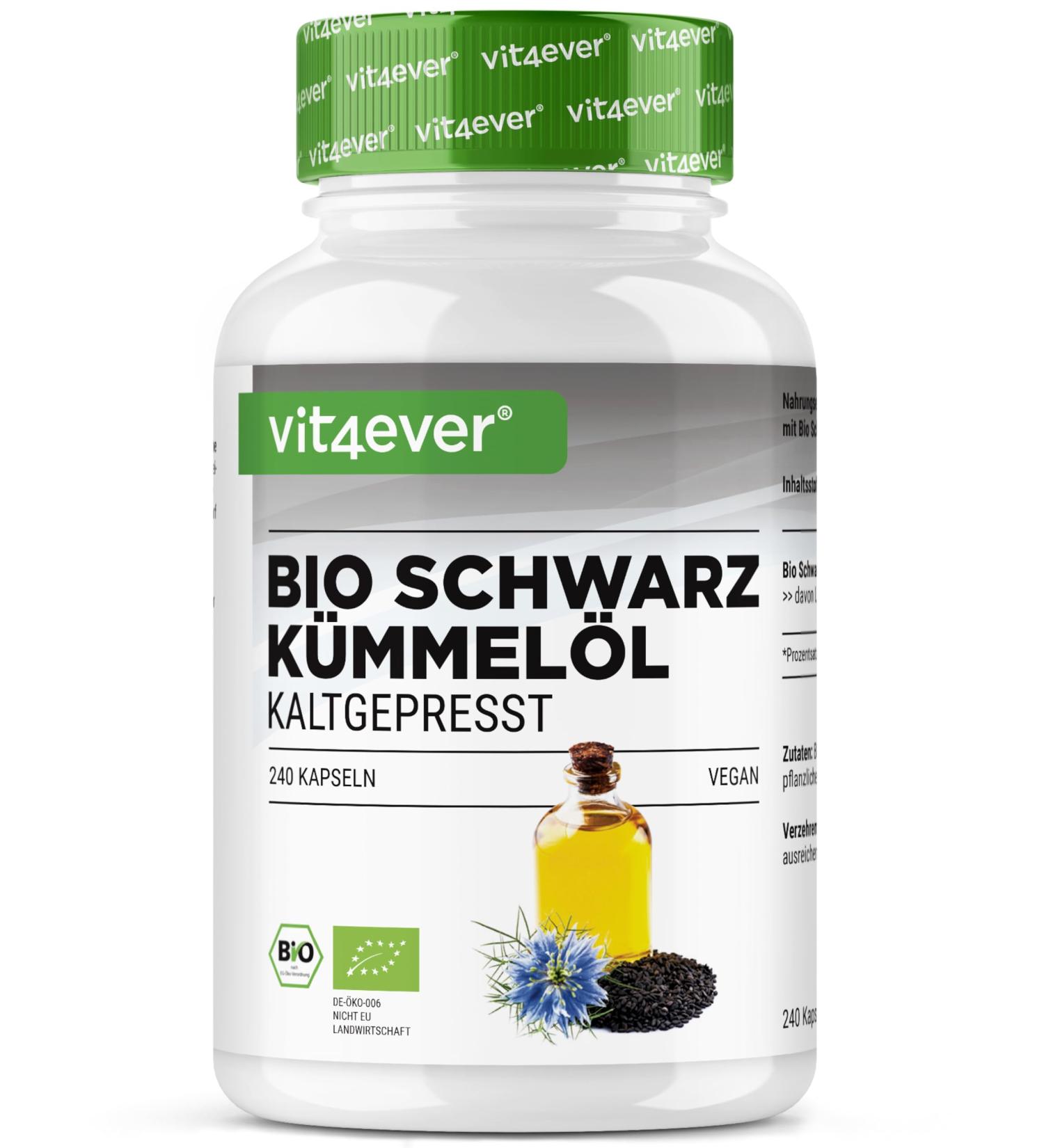 Organic black cumin oil - 240 vegan capsules - highly dosed: 1000mg of Egyptian black cumin oil per daily dose - including 50% linoleic acid - cold pressed - 100% vegetable - Buy Online on GoSupps.com