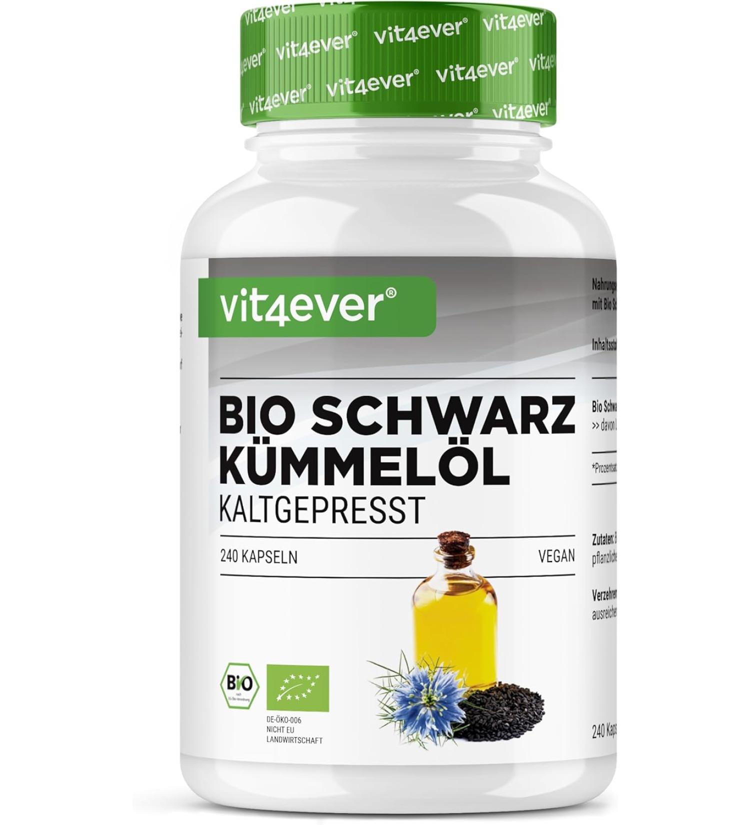 Vit4ever Organic Black Cumin Oil - 240 Vegan Capsules - Buy Online on GoSupps.com