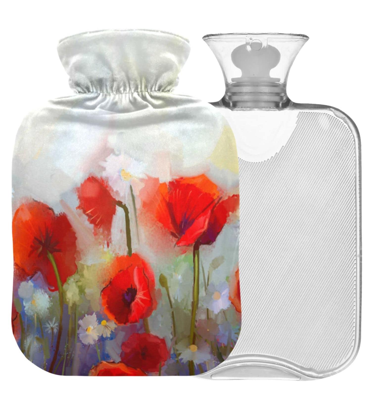 NAANLE 2L Hot Water Bottle with Lid - Transparent Poppy Seed Flower Design for Menstrual Cramps Pain Relief & Heat Therapy - Buy Online on GoSupps.com