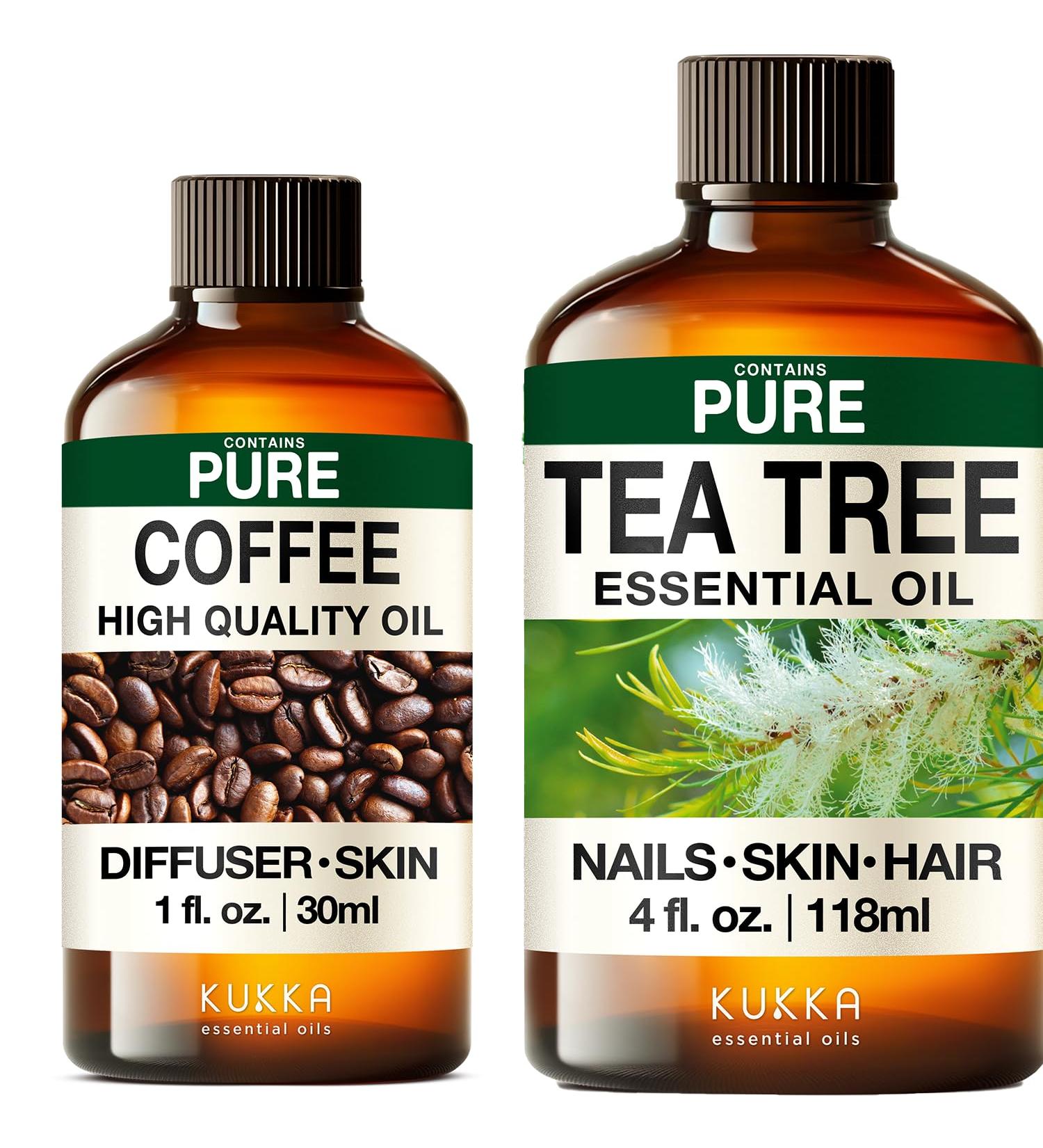 Coffee Essential Oil for Diffuse & Tea Tree Essential Oil for Diffuser Set - Aromatherapy Grade Essential Oils Set - 2X 4 Fl Oz - Kukka - Buy Online on GoSupps.com