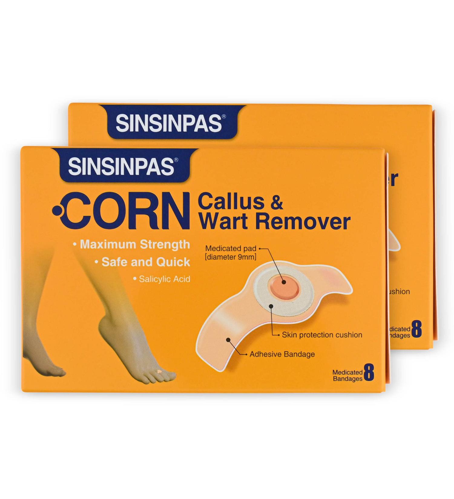 SINSINPAS Corn Callus & Wart Remover | Maximum Strength | 2 Pack (16 Patches) - Buy Online on GoSupps.com