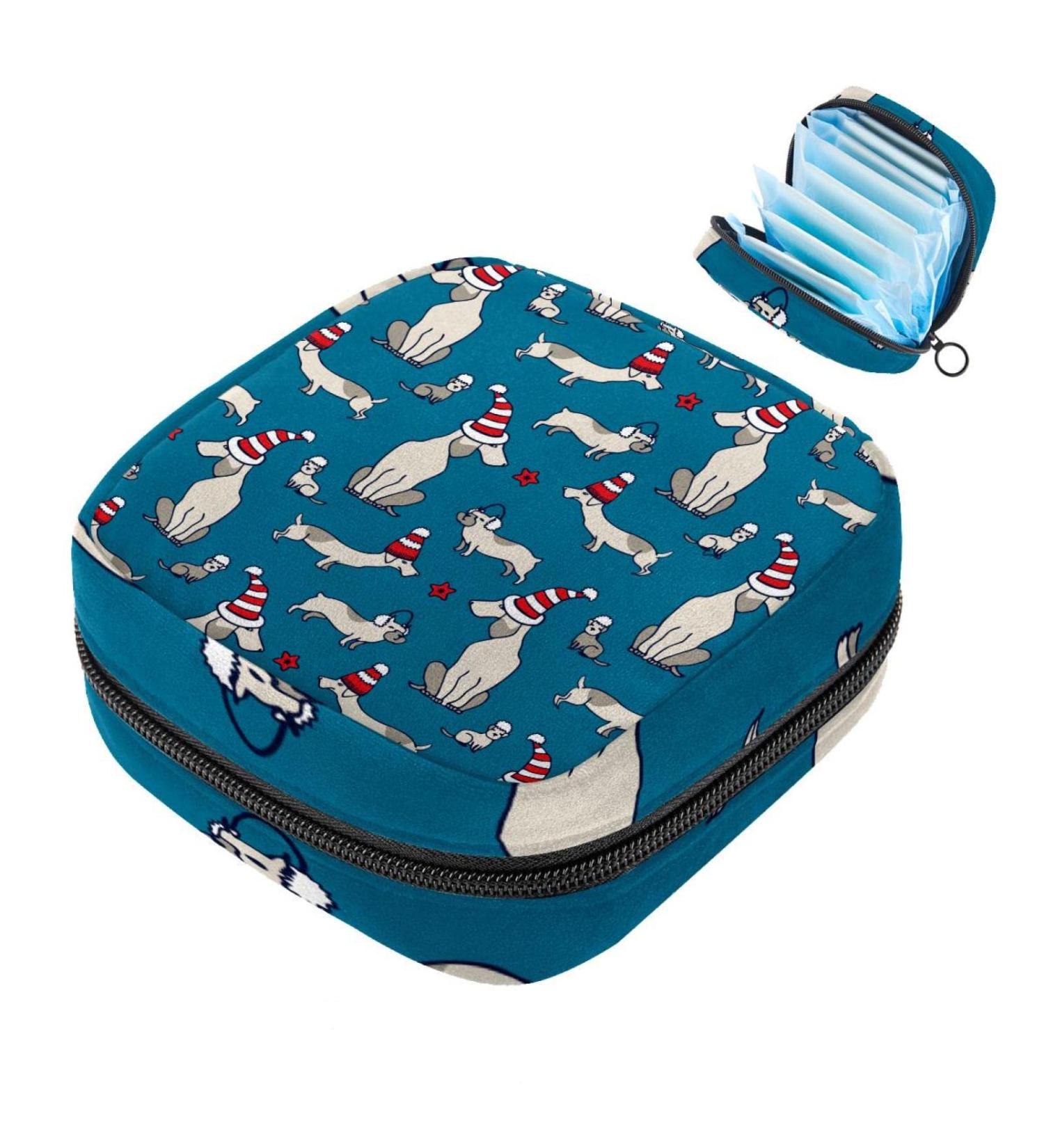 Dackel Puppy Christmas Cap Pattern Sanitary Napkin Storage Bag Portable Menstrual Cup Pocket with Zipper for Girls & Women - Buy Online on GoSupps.com