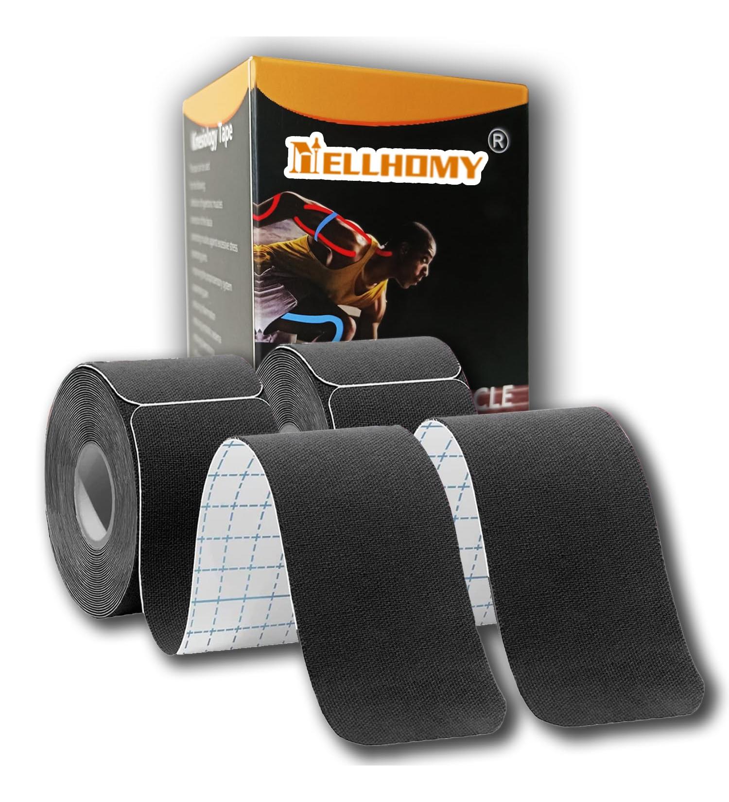 Kinesiology Tape Precut - 2 Rolls 5cmx10M | K Tape Hypoallergenic Waterproof 80 Precut Strips In Total Physio Elastic Sports Tape Pain Relief Adhesive for Muscles Elbow Knee & Shoulder Sports | Black - Buy Online on GoSupps.com