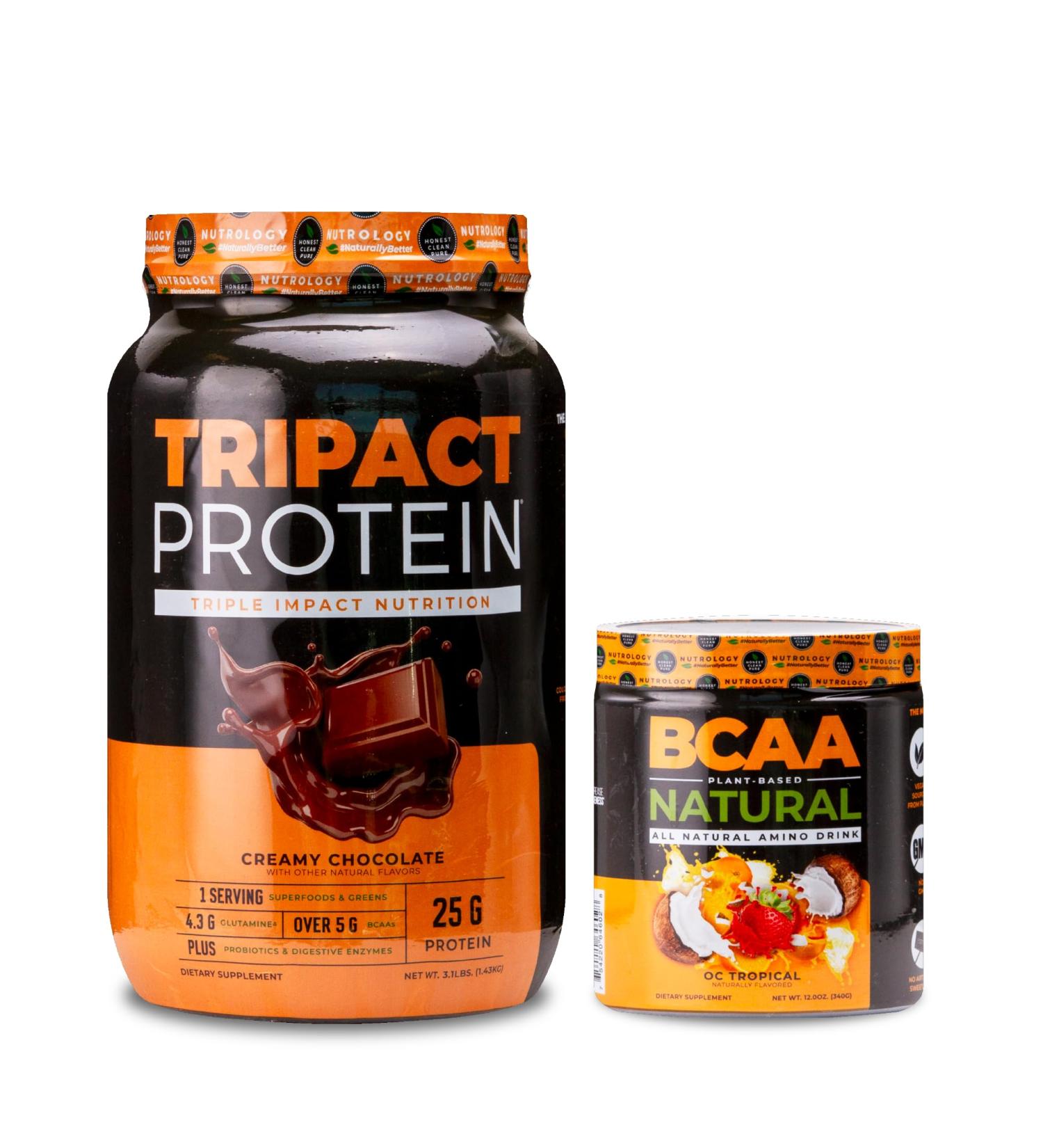 Nutrology TRIPACT Protein Powder 7-in-1 Meal Replacement Shake Creamy Chocolate (40 Servings) BCAA Natural Plant Based BCAA Powder Orange Coconut Flavor (30 Servings) - Buy Online on GoSupps.com