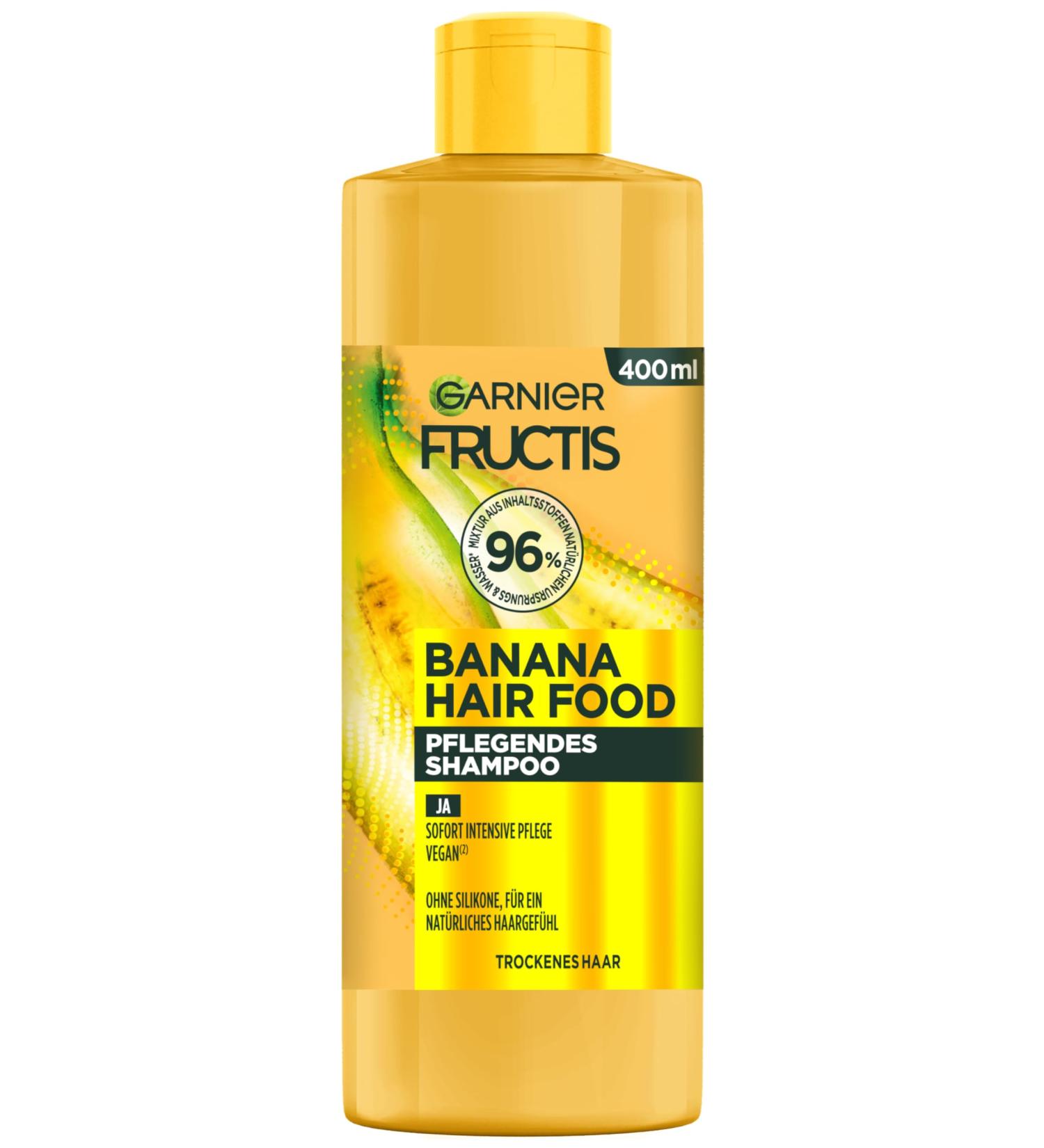 Garnier Fructis Banana Shampoo for damaged hair gentle cleansing with light foam for more suppleness and well-groomed hair vegan formula paraben-free 3 in 1 400 ml - Buy Online on GoSupps.com