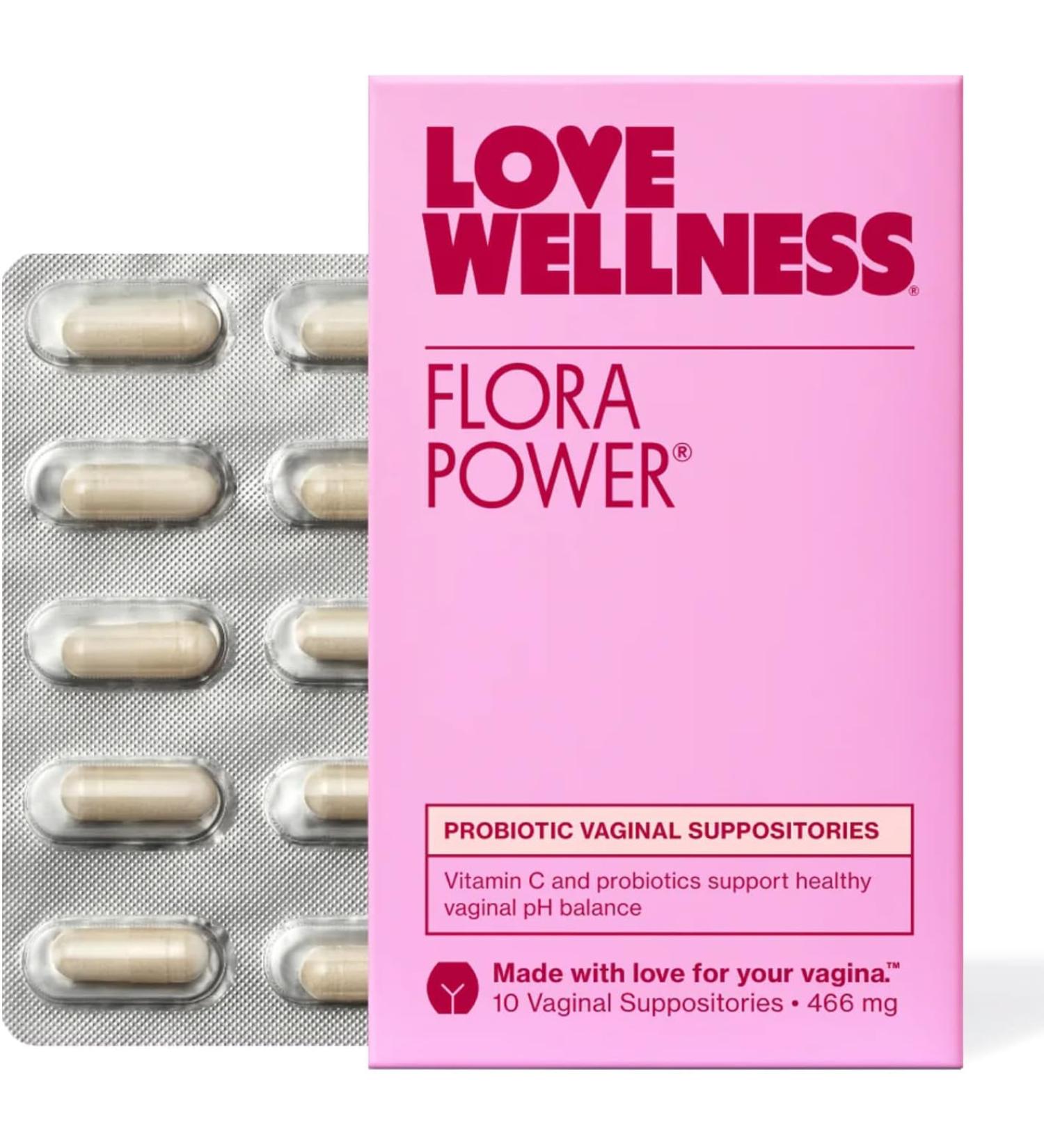 Love Wellness Flora Power - 10 Count Vaginal Probiotic Suppositories with Vitamin C Supports pH Balance Eliminates Vaginal Odor - Vaginal Health Non-GMO & Paraben-Free - Buy Online on GoSupps.com