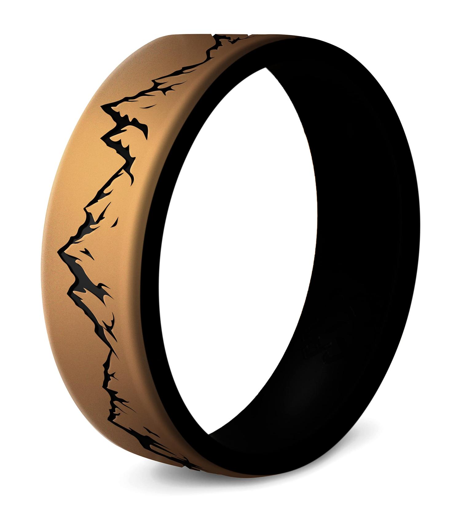 Knot Theory Mountain Forest Waves Silicone Ring - Dual Layer Engraved - Breathable Comfort Fit 6mm Rubber Wedding Band - Antique Gold Size 4/4.5 - Buy Online on GoSupps.com