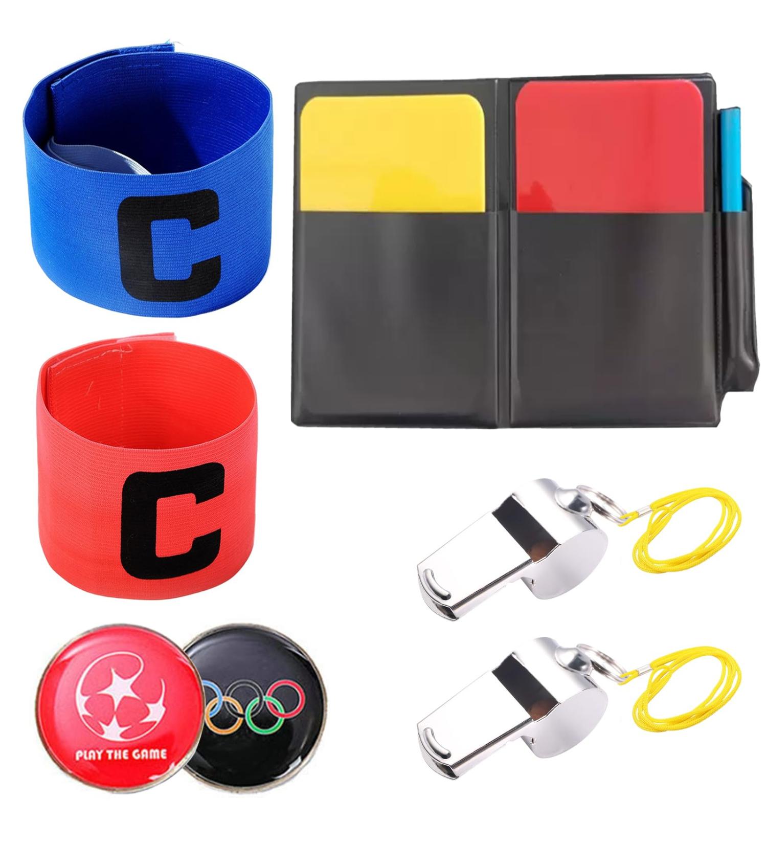 Vueinrg Referee Set - 2 Metal Whistles Red/Yellow Cards & Captains Bands for Football | International Shipping - Buy Online on GoSupps.com