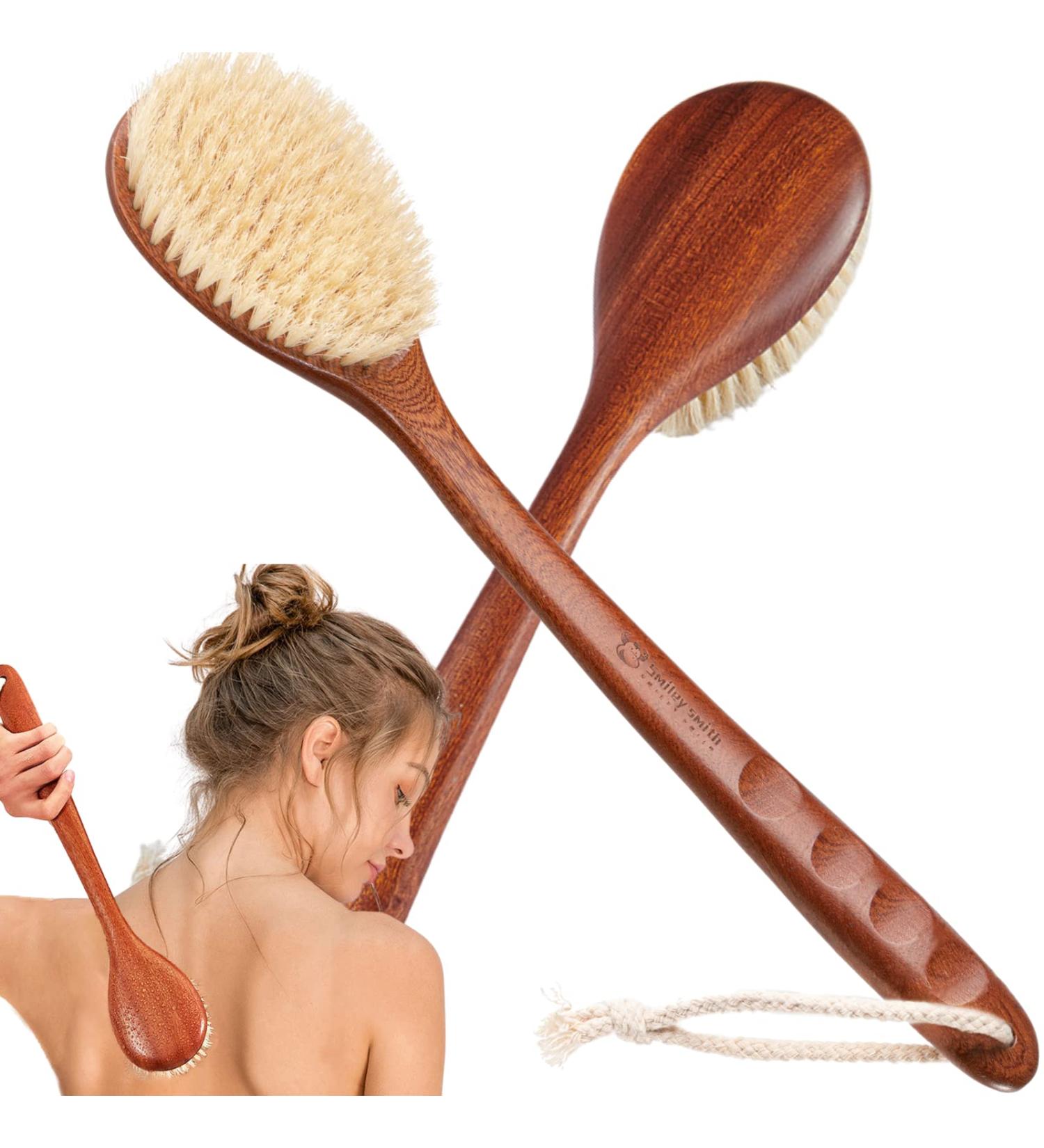 Advanced Dry Body Brush with Long Wooden Handle for Exfoliation and Dead Skin Removal - Shower Brush and Back Scrubber for Ultimate Bathing Experience - Buy Online on GoSupps.com