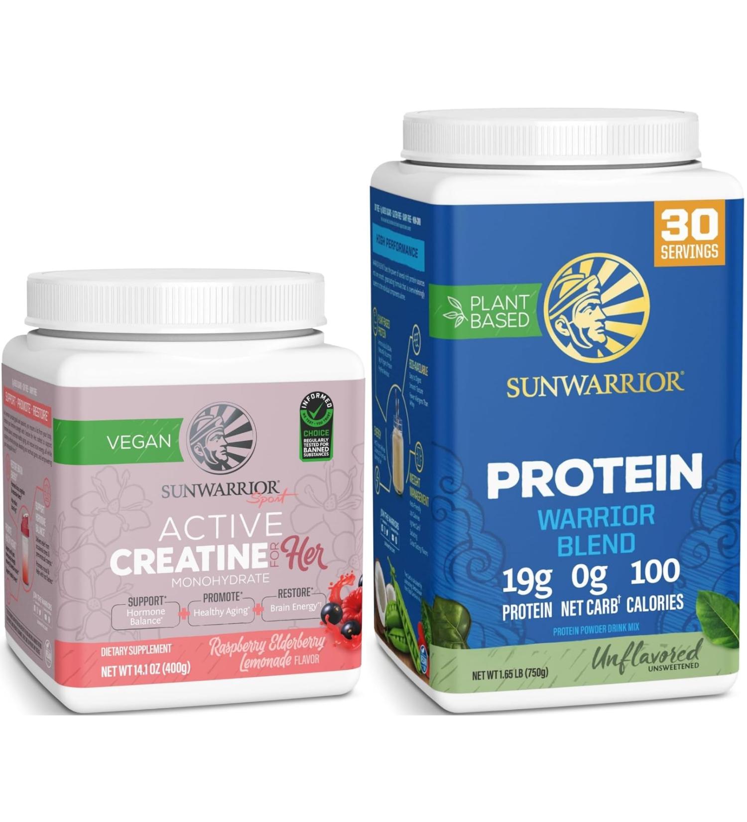 Creatine for Her & Organic Plant Based Protein Powder Set | Bundle & Save | Raspberry Lemonade Creatine Monohydrate plus Vegan Organic Protein (50 Servings Rasp Lemonade 30 Servings Unflavored) - Buy Online on GoSupps.com