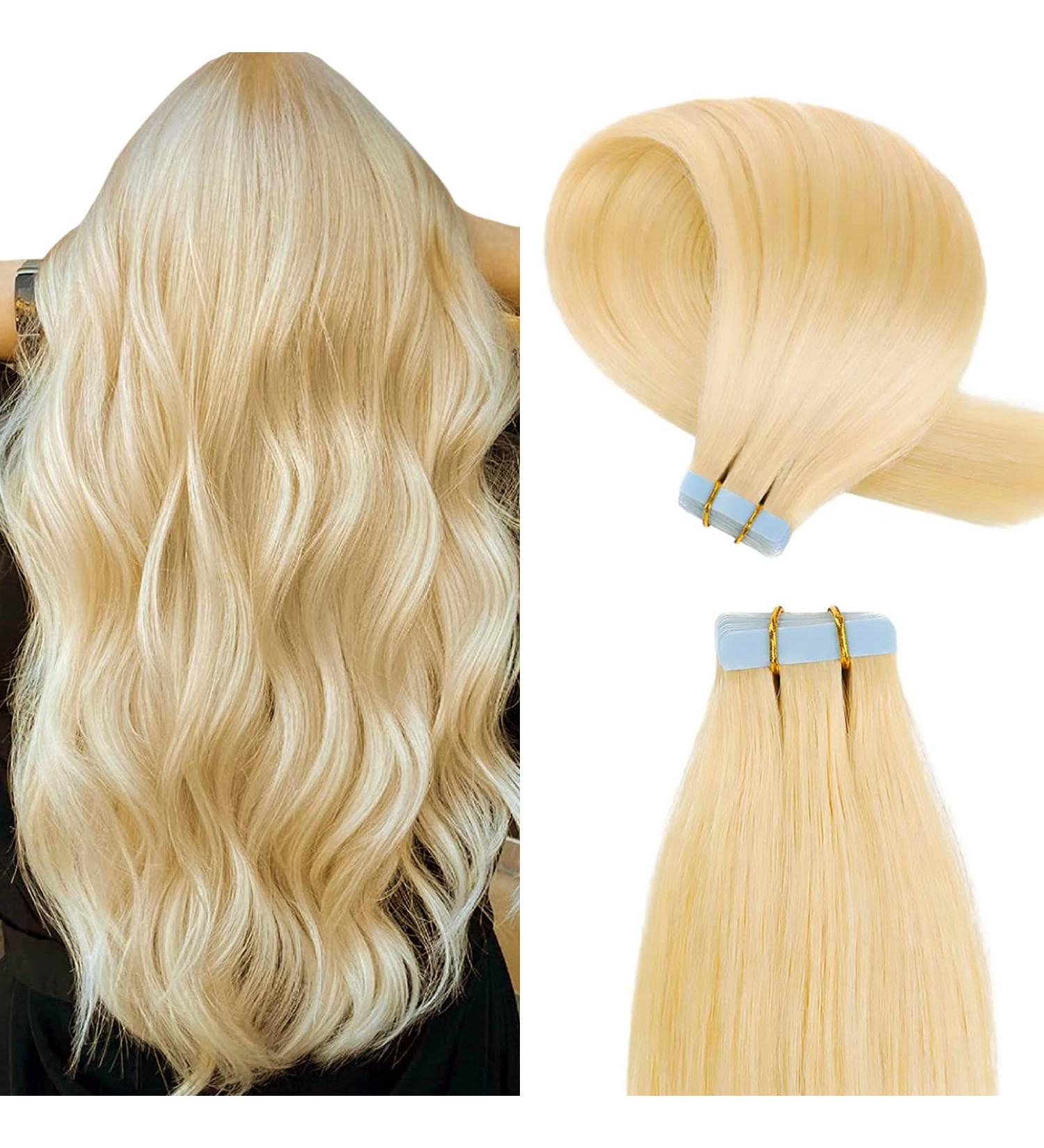 Yilite Tape Extensions Real Hair - Bleichblond 50cm 20 Pieces 50g | Invisible Silk Straight Skin Weft #613 - Buy Online on GoSupps.com
