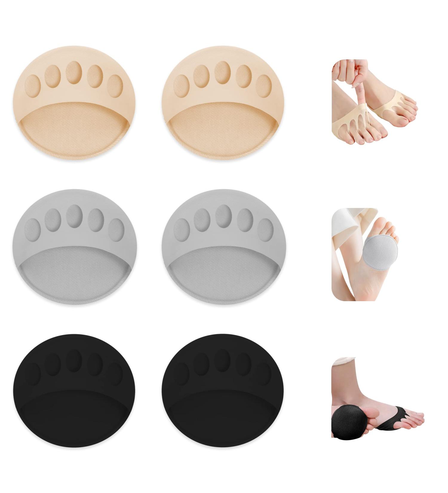3 Pairs Honeycomb Forefoot Pads - Reusable Metatarsal Cushions for Men & Women | Non-Slip Soft & Breathable Half Socks for Foot Pain Relief - Black Grey Beige - Buy Online on GoSupps.com