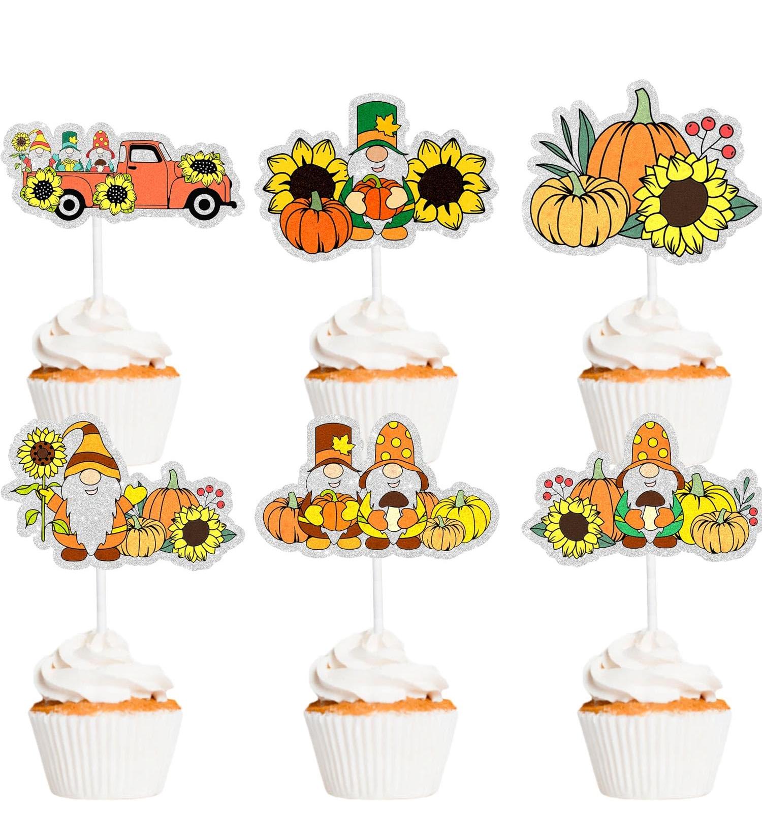 Fall Harvest Festival Party Cake Toppers 18-PC Set - Perfect for Fall Harvest Party Sunflower Pumpkin and Gnome Decorations - SugarGera 04 - Buy Online on GoSupps.com