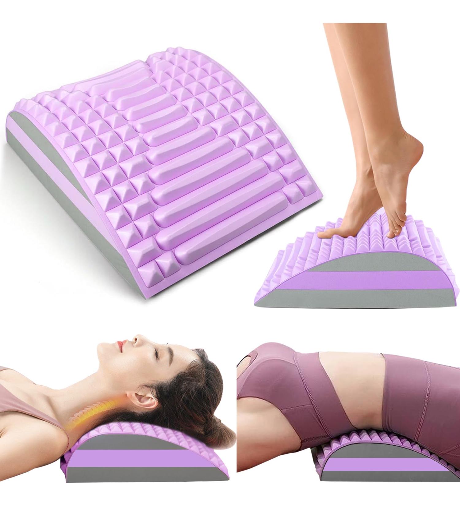 Neck & Back Stretcher 2-in-1 | Posture Correction Device for Neck & Back Pain Relief | Purple Back Massage Support - Buy Online on GoSupps.com