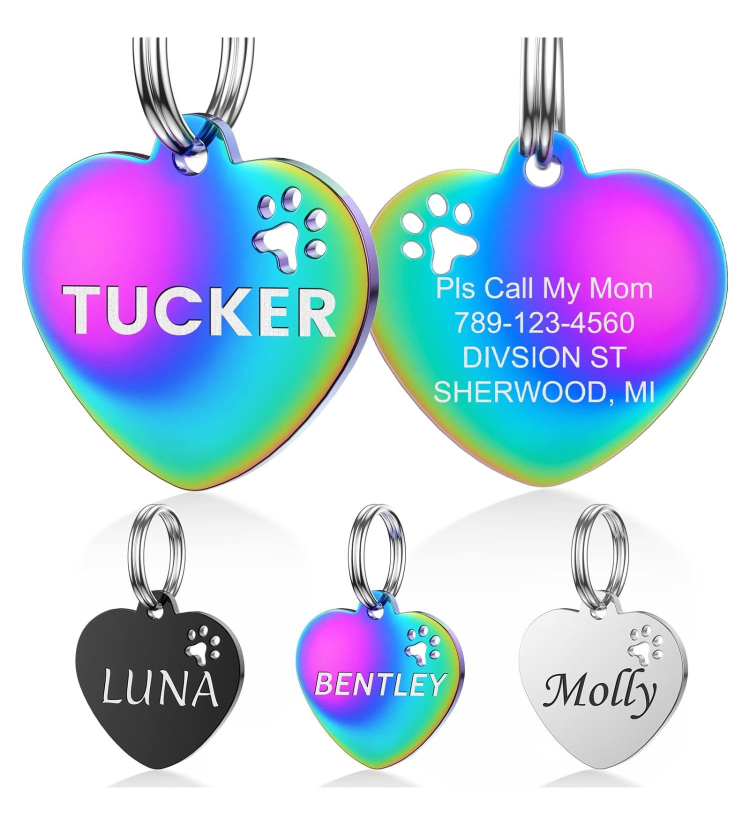 Yehanti Personalized Dog Tag - Custom Engraved Stainless Steel Name Tag for Dogs Cats & Puppies | Heart-Shaped ID with Name Phone & Address - Buy Online on GoSupps.com