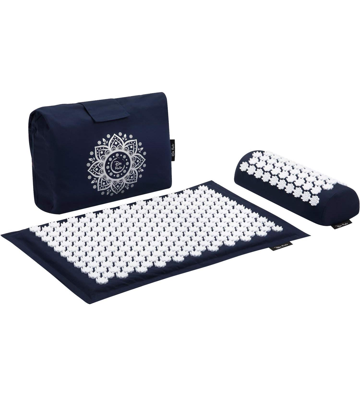 Dr Relief Acupressure Mat & Pillow Set - Quick Back & Neck Pain Relief - Sciatica & Stress Relief - Navy - Buy Online on GoSupps.com