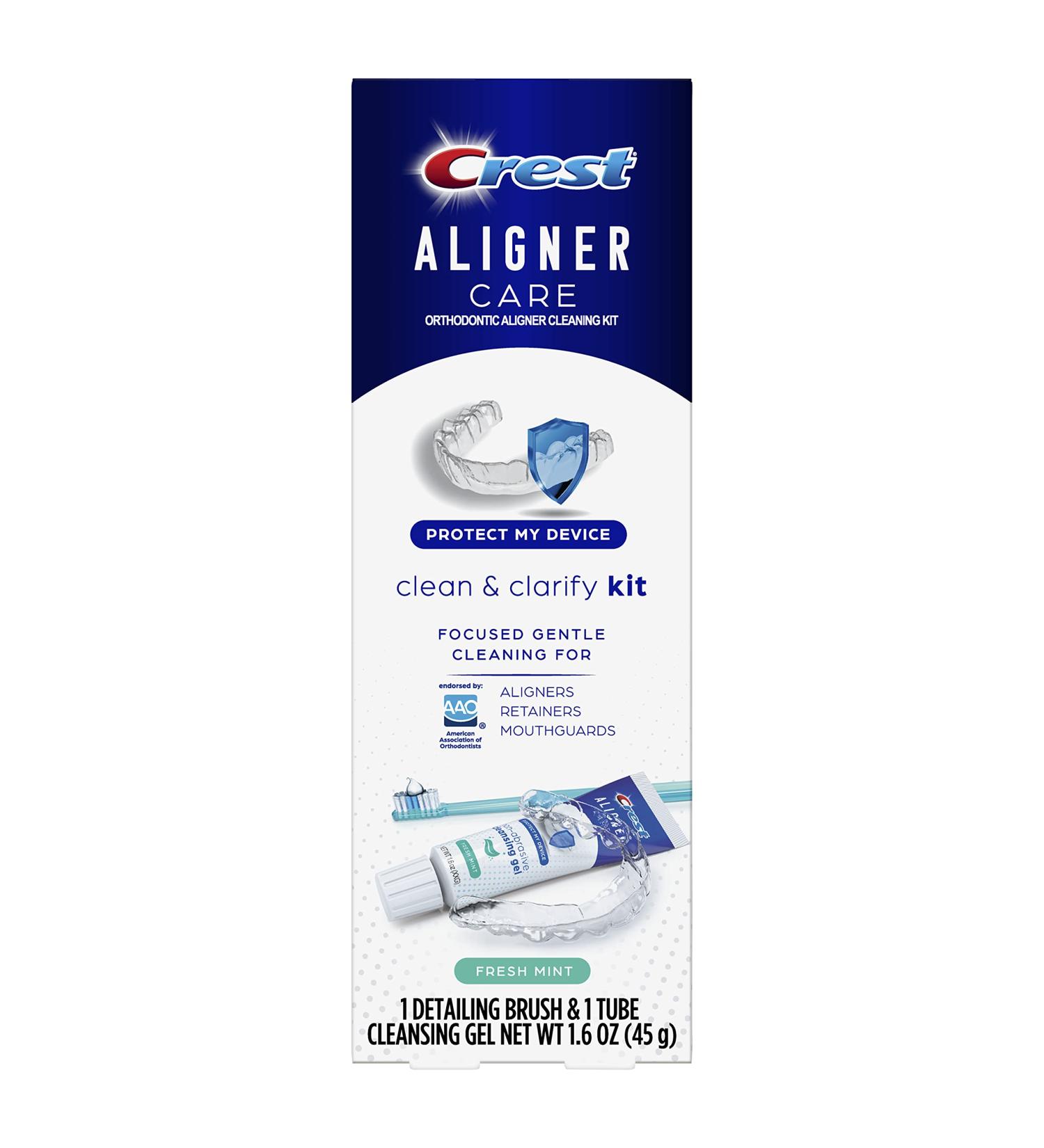 Crest Aligner Care Clean & Clarify Kit - Brush & 1.6 oz Cleansing Gel for Aligners, Retainers, Mouthguards - Buy Online on GoSupps.com
