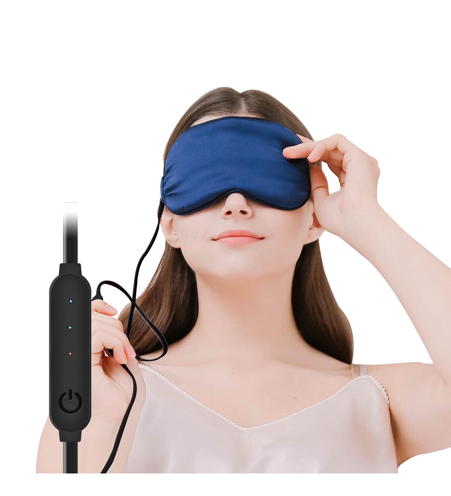Adalia 100% Silk Heated Eye Mask with Earplugs and USB Steam, Temperature Control for Dry Eyes and Sleep - Blue - Buy Online on GoSupps.com
