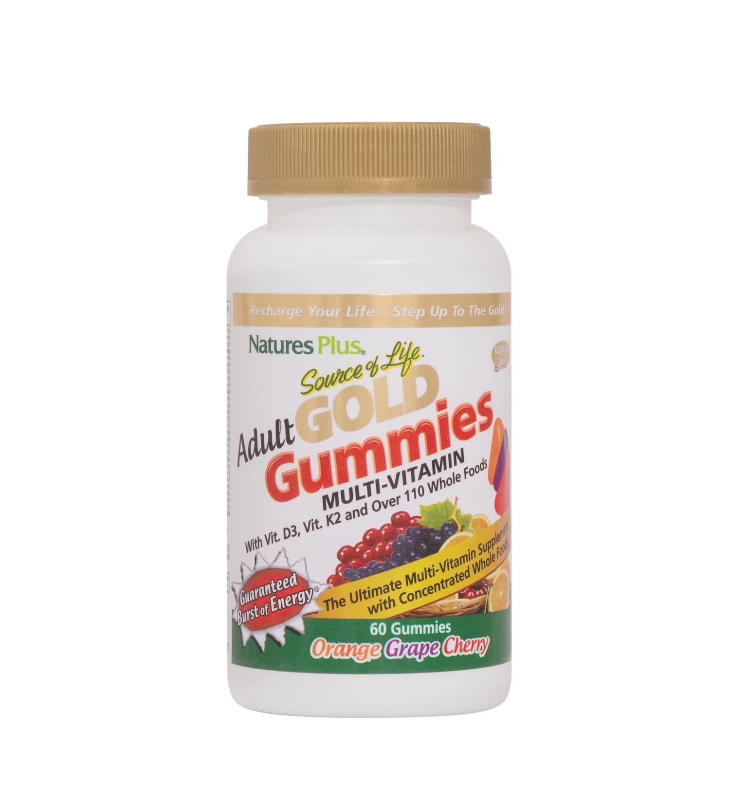 NaturesPlus Source of Life Gold Adult Multivitamin Gummies - 60 Whole Food Gummies - Daily Vitamin Supplement - Energy & Immune Support - Gluten-Free - 30 Servings - 60 Count - Buy Online on GoSupps.com
