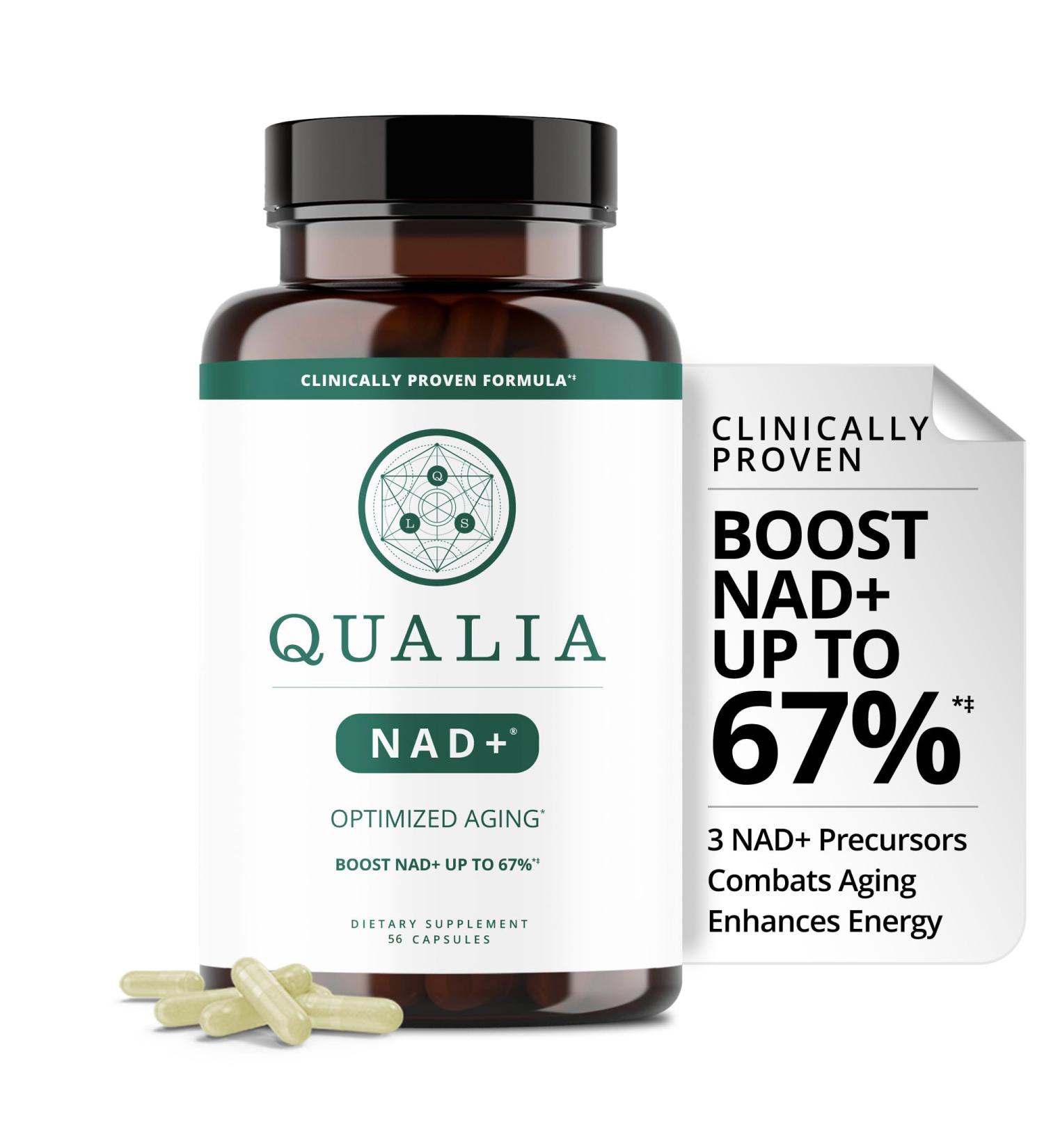 Qualia NAD Supplement Clinically Proven to Boost NAD+ up to 67%. Optimized Aging Energy Focus. Elite NAD+ Booster Ingredients Nicotinamide Riboside (NIAGEN) Niacin Niacinamide (1 Month Supply) 56 Count (Pack of 1) - Buy Online on GoSupps.com
