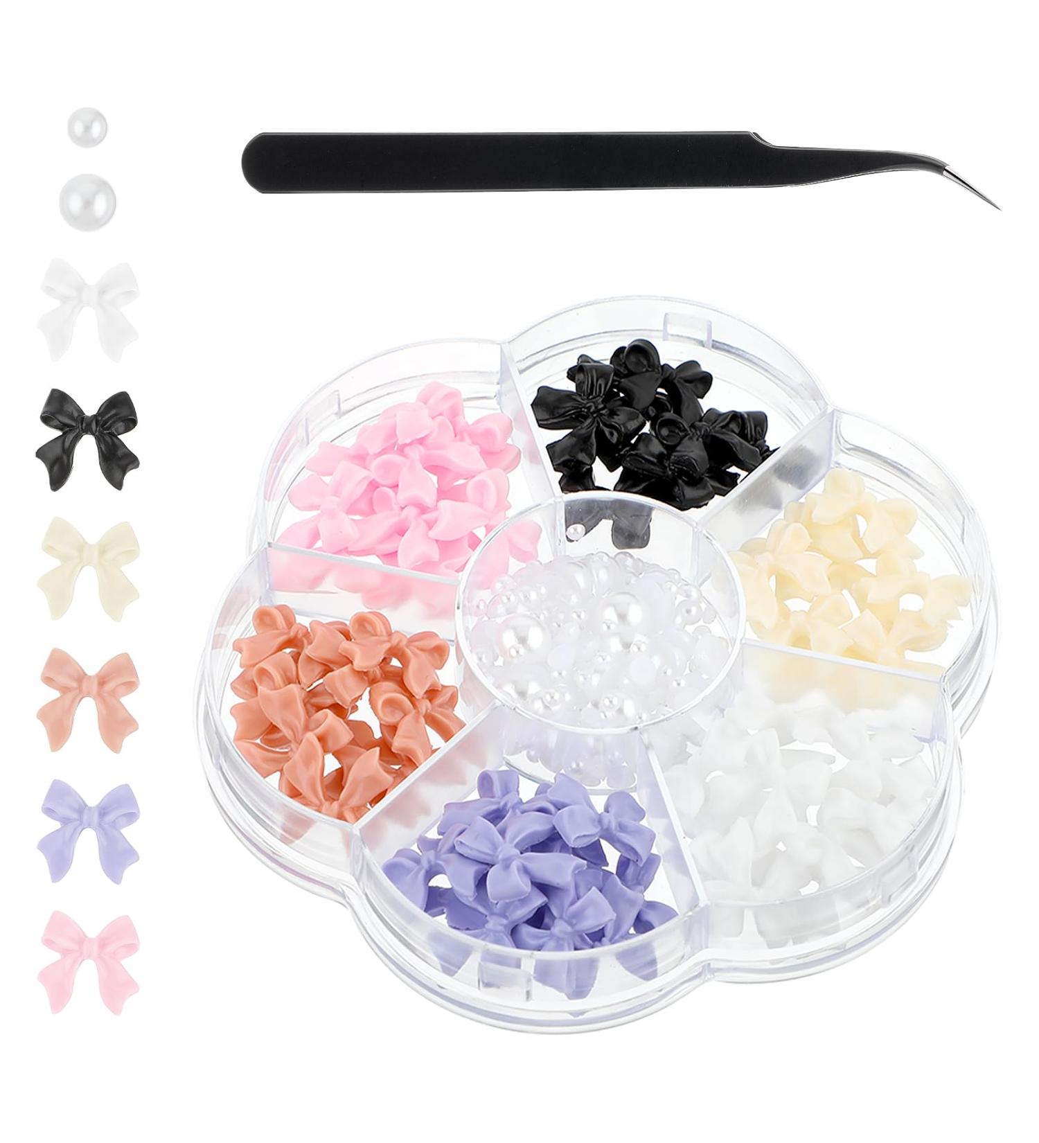 Lusofie 3D Bow Nail Charms Decoration Pearl Nail Art Stickers Nail Charms Women Girls Nail Salon DIY Nail Decorations Craft Jewels Supplies - Buy Online on GoSupps.com
