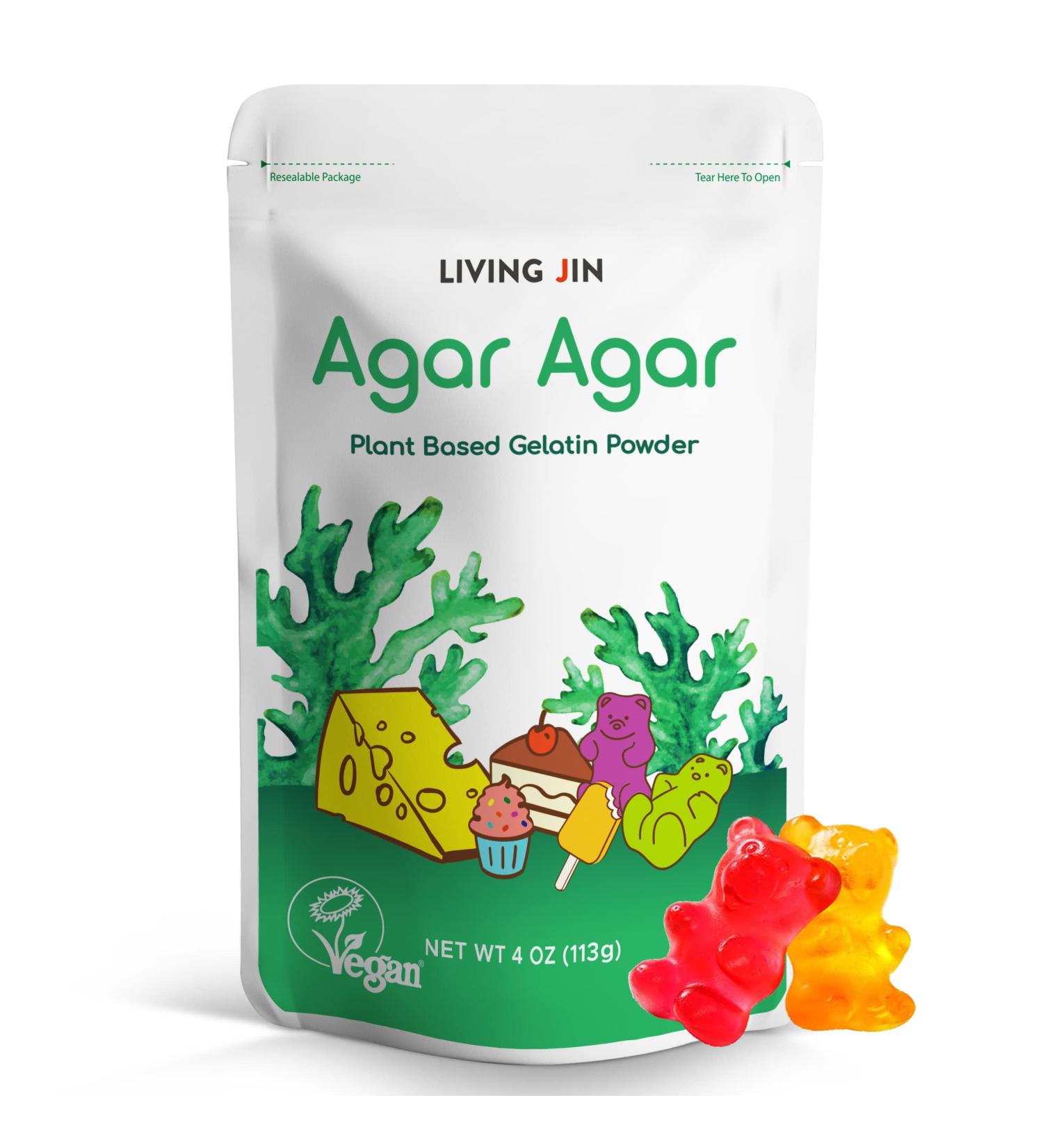 Agar Agar Powder (4oz) - Vegan Gelatin Substitute | 100% Natural Red Algae - Gluten-Free, Non-GMO, Sugar-Free, Halal | Desserts Thickener - 4 Ounce (Pack of 1) - Buy Online on GoSupps.com